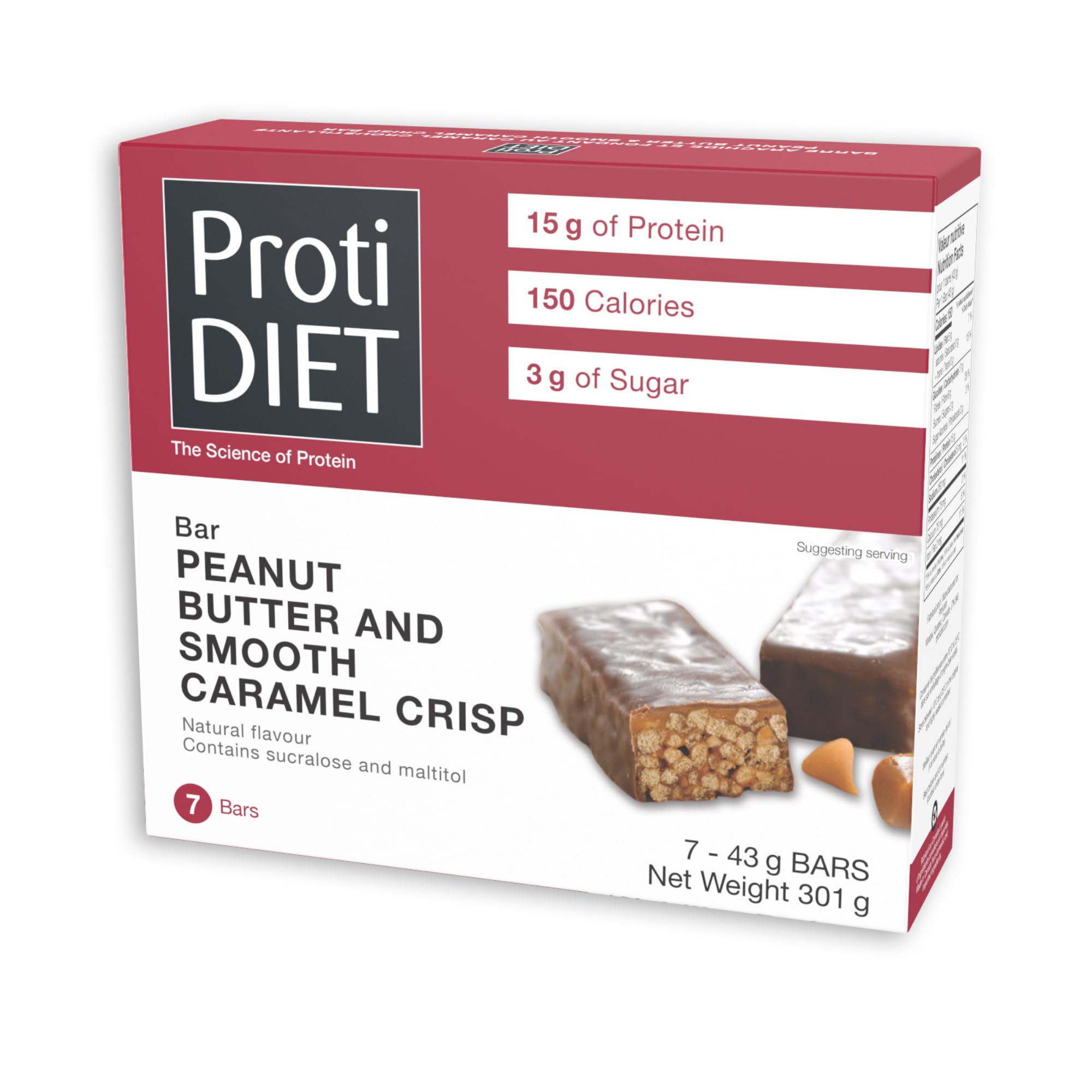 ProtiDIET Peanut Butter Caramel Protein Bars - Gluten Free, Non-GMO, High Protein Snack for Adults | On-the-Go Meal Replacement | 7 Protein Bars per Box | Perfect for Workouts, Hiking & Office Snacks