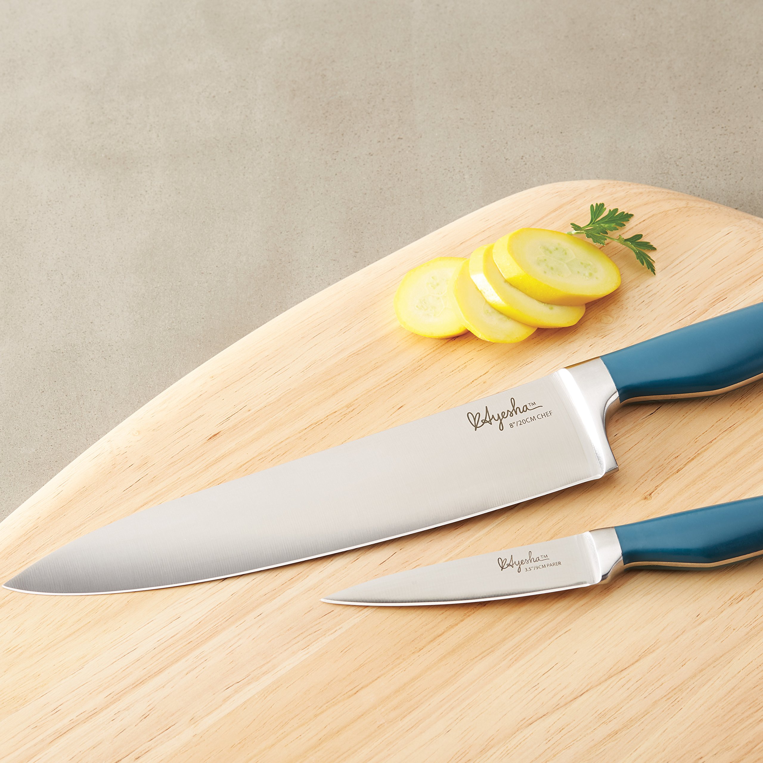 Ayesha Curry Japanese 2-Piece Cooking Knife Set - Professional Chef Knives with Twilight Teal Handles for Slicing, Dicing & Meal Prep - Perfect for Home Kitchens & Culinary Gifts