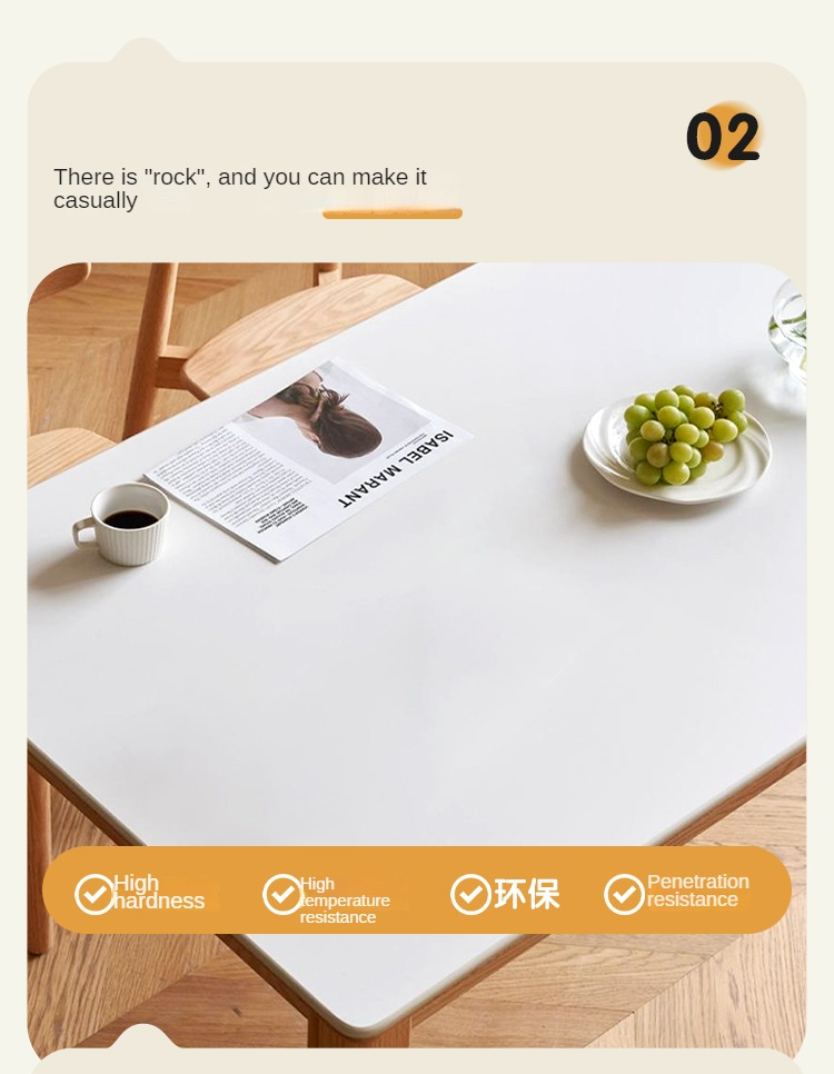 Solid Oak & Beech Wood Modern Slate Dining Table - Farmhouse Style Kitchen & Dining Room Furniture for Family Gatherings