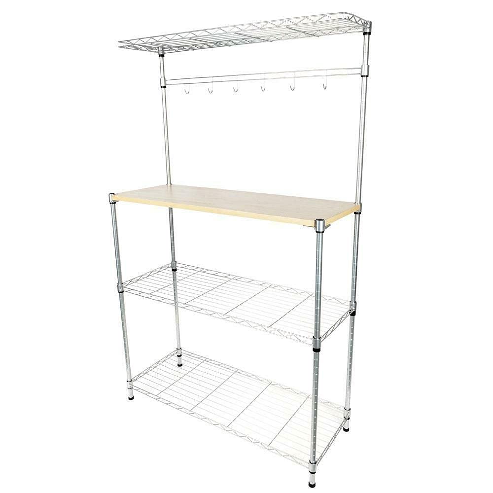 4-Tier Kitchen Bakers Rack with Microwave Stand, Storage Shelf & Dish Rack - Ideal for Home Dining, Pantry Organization, and Kitchen Workstation Setup