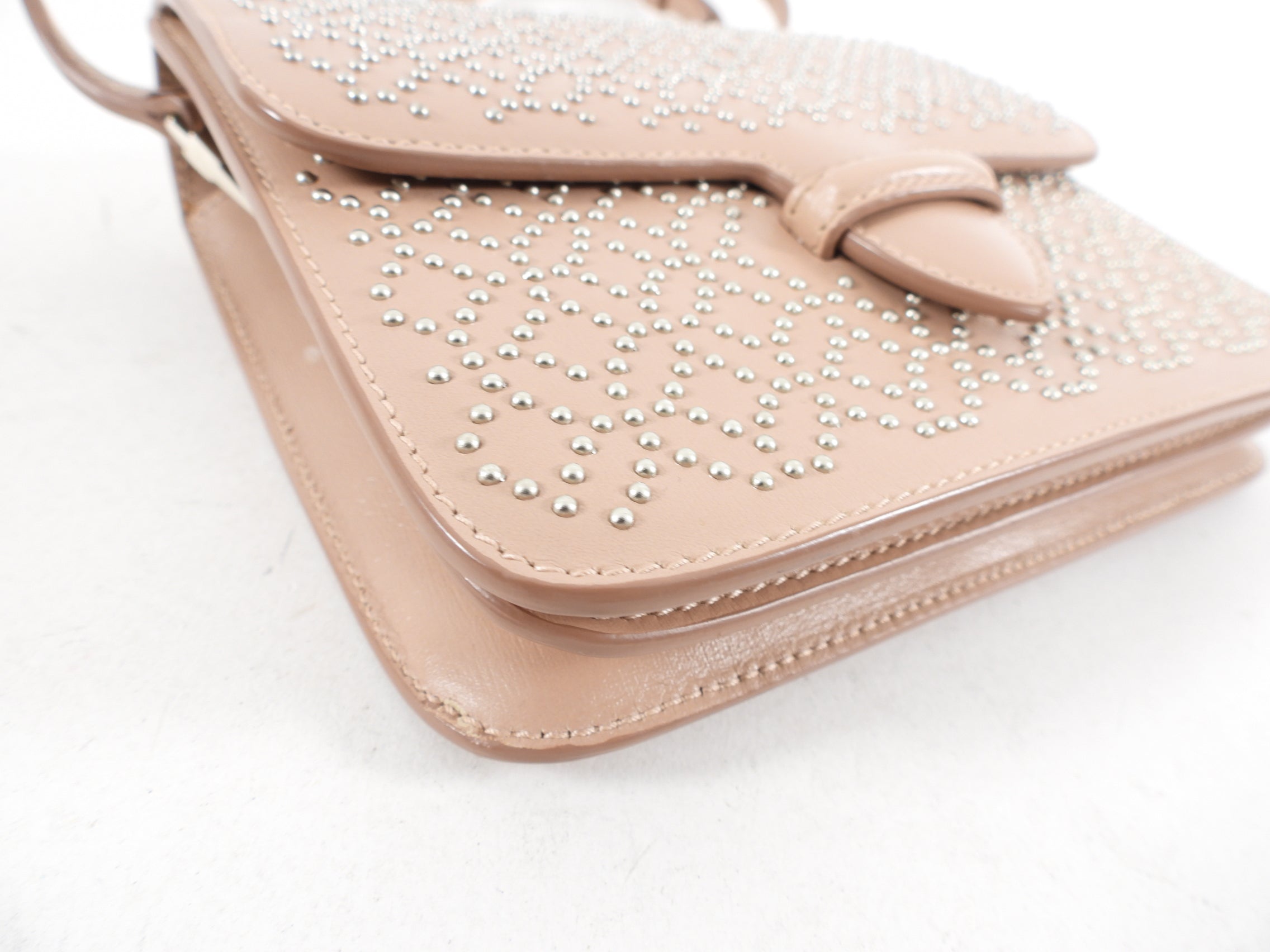 Alaia Small Stud Nude Leather Crossbody Bag for Women - Stylish Shoulder Purse with Gold Accents, Perfect for Date Night, Parties & Everyday Use