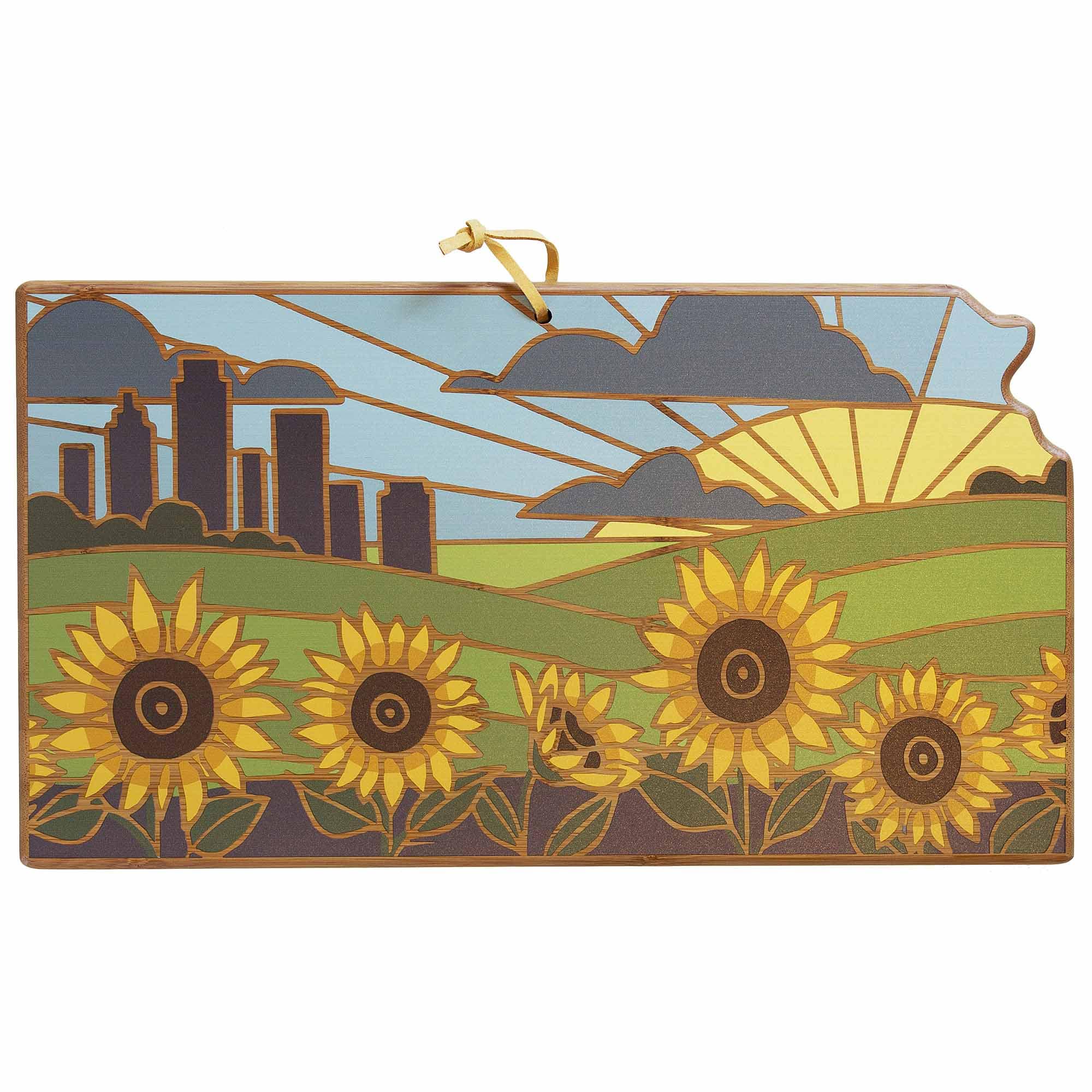 Handcrafted Kansas Themed Wooden Cutting Board - Artistic Design by Summer Stokes - Perfect for Kitchen Decor, Gift Giving & Home Use
