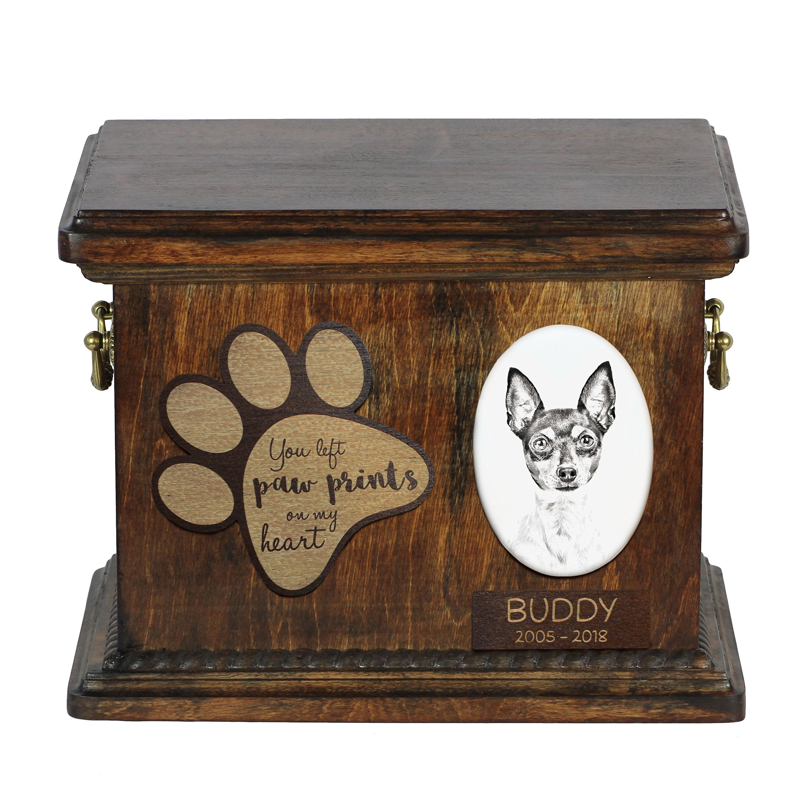 Ceramic Dog Ashes Urn for Toy Fox Terrier - Pet Memorial Keepsake with Engraved Plate - Perfect for Home Memorial Display or Pet Loss Remembrance
