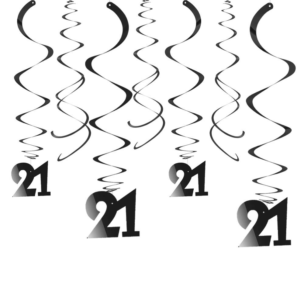 21st Birthday Party Decorations - 20 Pack Black Foil Ceiling Hanging Swirls for 21st Anniversary & Milestone Celebrations - Perfect for Balloons, Photo Backdrops & Party Room Decor