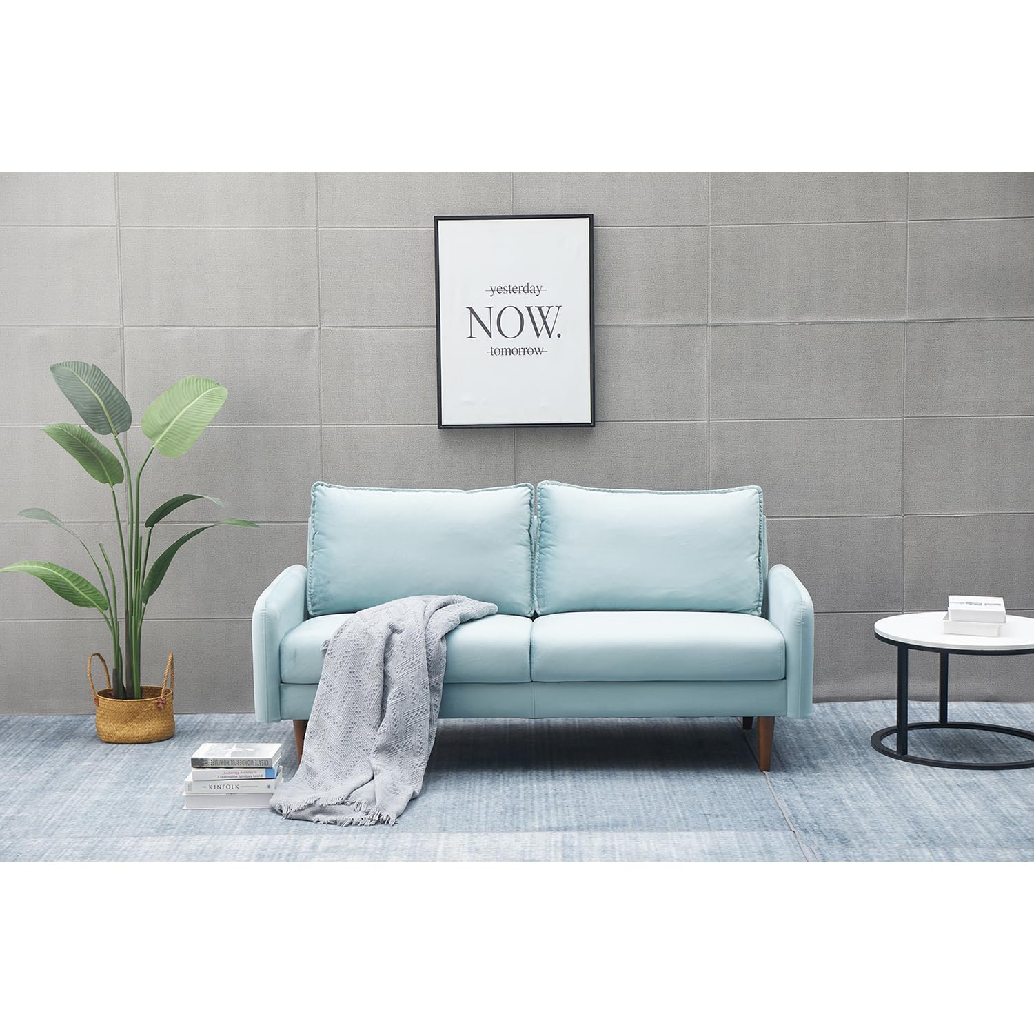 Luxury Aurora Velvet Sofa for Living Room - Light Grayish Cyan | Modern Comfortable Couch for Home, Apartment & Lounge | Perfect for Relaxing, Entertaining & Movie Nights