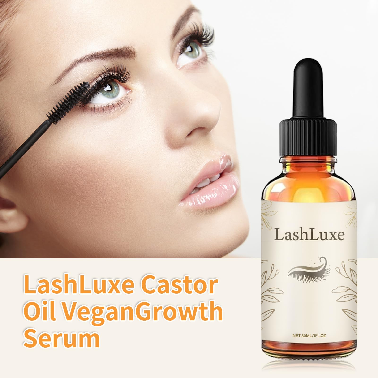 LashLuxe Vegan Castor Oil Eyelash Growth Serum - Natural Lash Enhancer for Fuller, Longer Lashes | Cruelty-Free & Organic Formula | Perfect for Nighttime Lash Care & Daily Beauty Routine