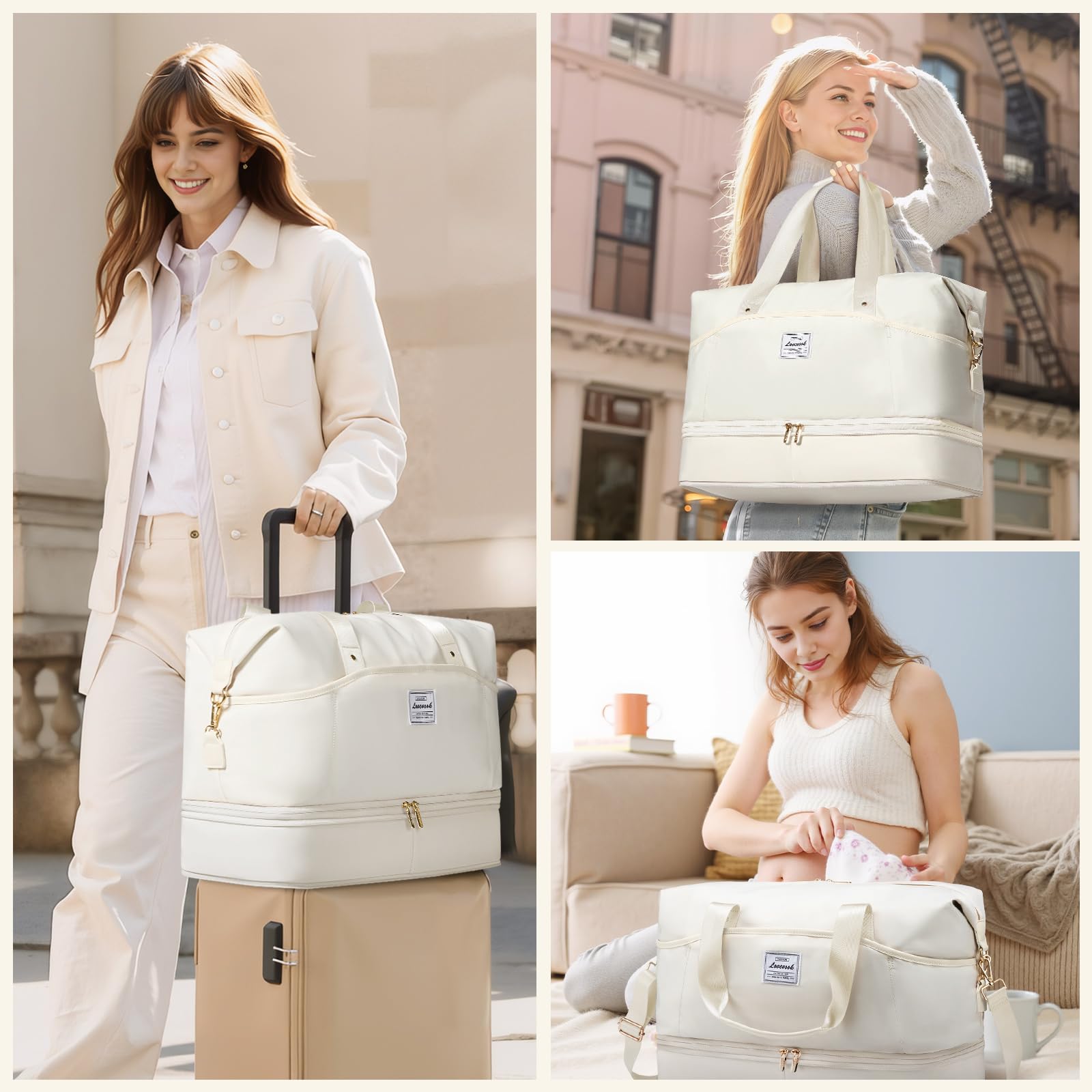 **LOVEVOOK Women's Expandable Weekender Bag with Shoes Compartment & Wet Pocket - Perfect for Travel, Overnight Trips, Hospital Stay, and Labor Delivery - Includes 4PCS Accessories**    *Use Cases: Ideal for weekend getaways, gym sessions, business trips, maternity hospital stays, and as a stylish carry-on duffle bag.*