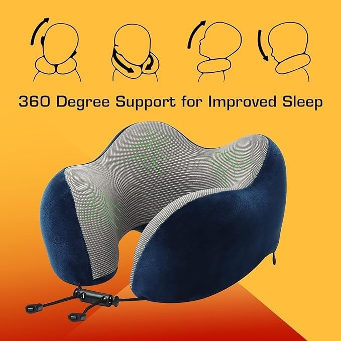 Royal Blue Neck Pillow for Travel & Comfort - Ergonomic Car Neck Rest for Pain Relief, Perfect for Flights, Trains & Sleeping - Essential Travel Accessory for Long Trips & Commutes