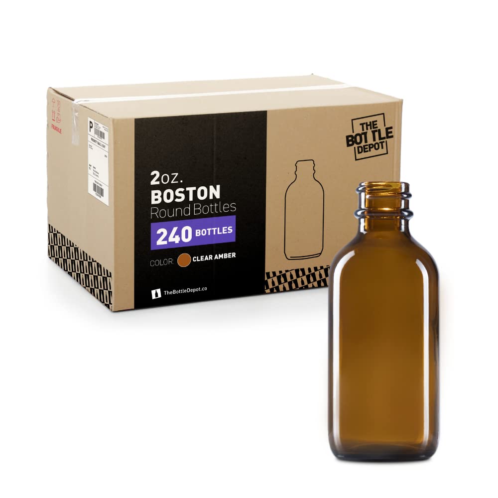 240 Pack 2 oz Amber Glass Bottles for Essential Oils & Serums - 5 Colors Available - Bulk Wholesale (Accessories Not Included) - Perfect for DIY Skincare, Aromatherapy & Small Business Packaging