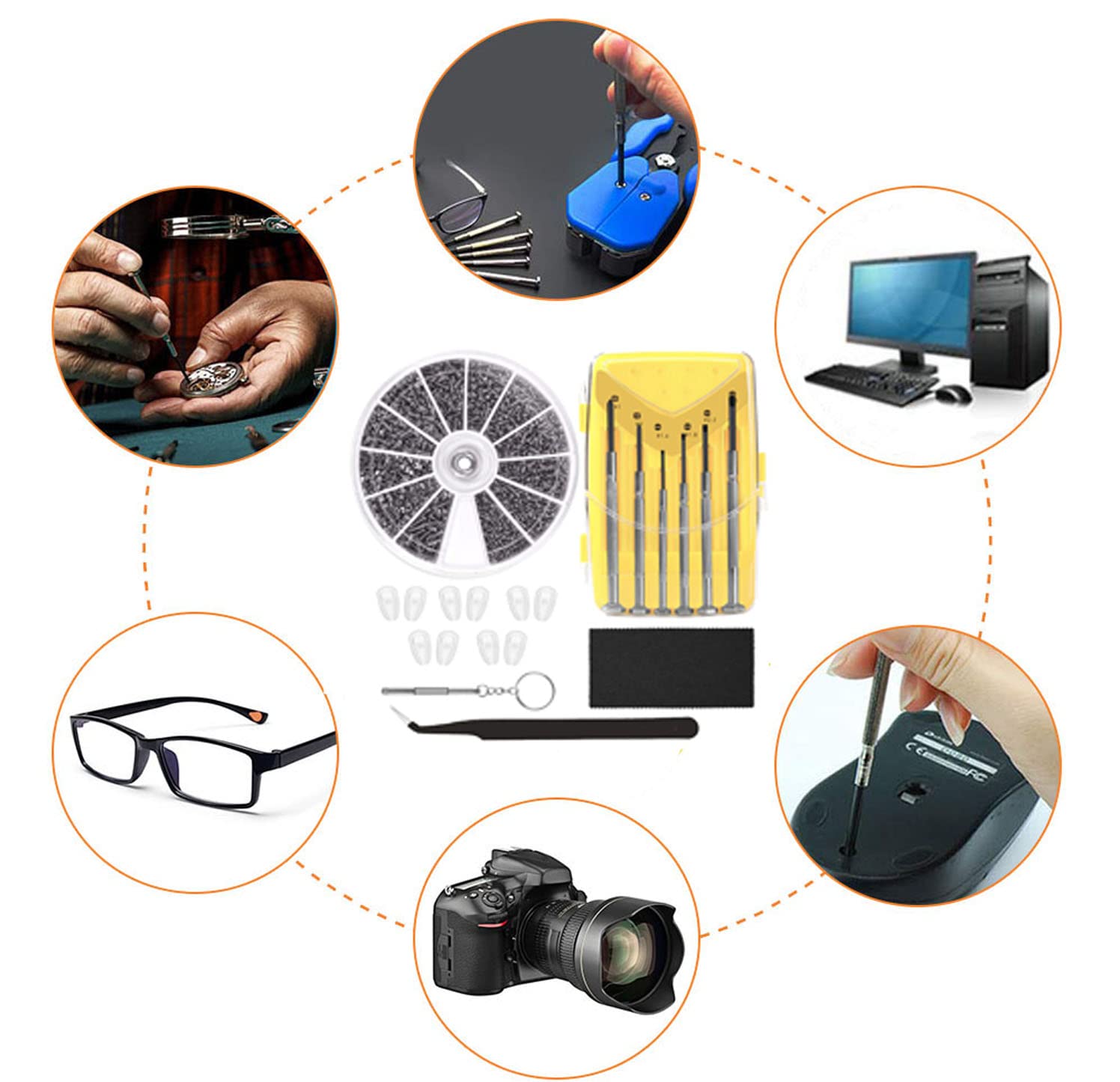 Endlanoo Eyeglasses Repair Kit with 6-Piece Magnetic Screwdriver & Screws - Fix Glasses, Sunglasses, Watches & Small Electronics - Perfect for Home, Office & Travel Use