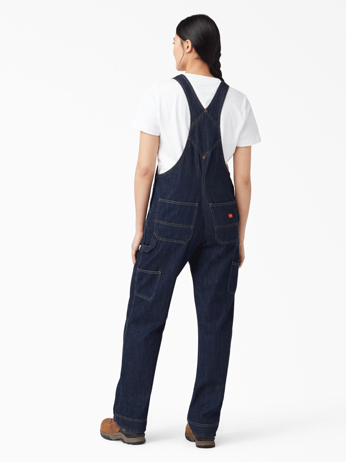 Dickies FB206DIB Women's Relaxed Fit Bib Overalls - Dark Indigo Denim Workwear for Farming, Gardening & Outdoor Activities