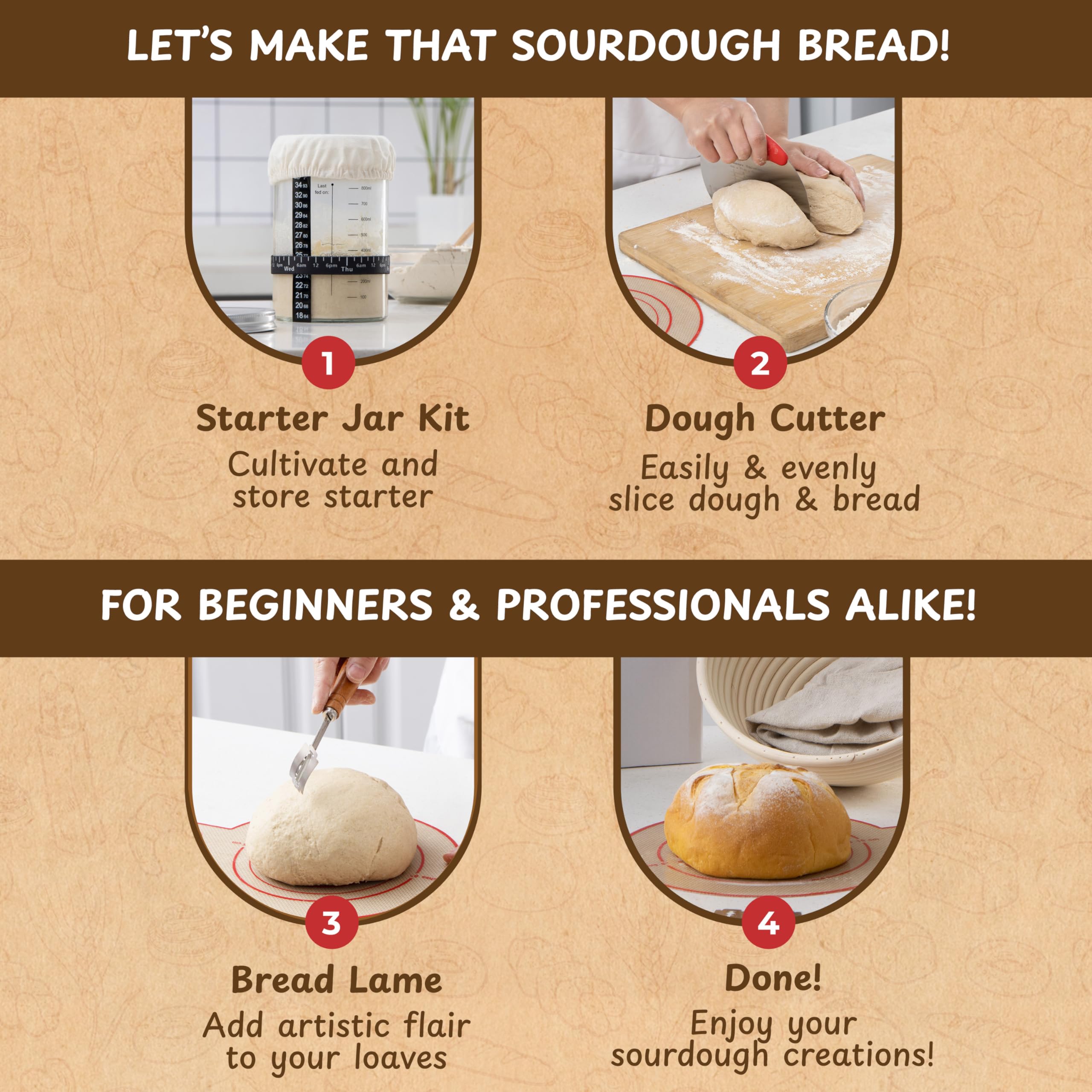 Organic Sourdough Bread Starter Kit - Glass Jar, Bread Lame, Recipe Book & Baking Supplies for Homemade Artisan Bread | Perfect for Beginners, Gifts & Home Baking Enthusiasts
