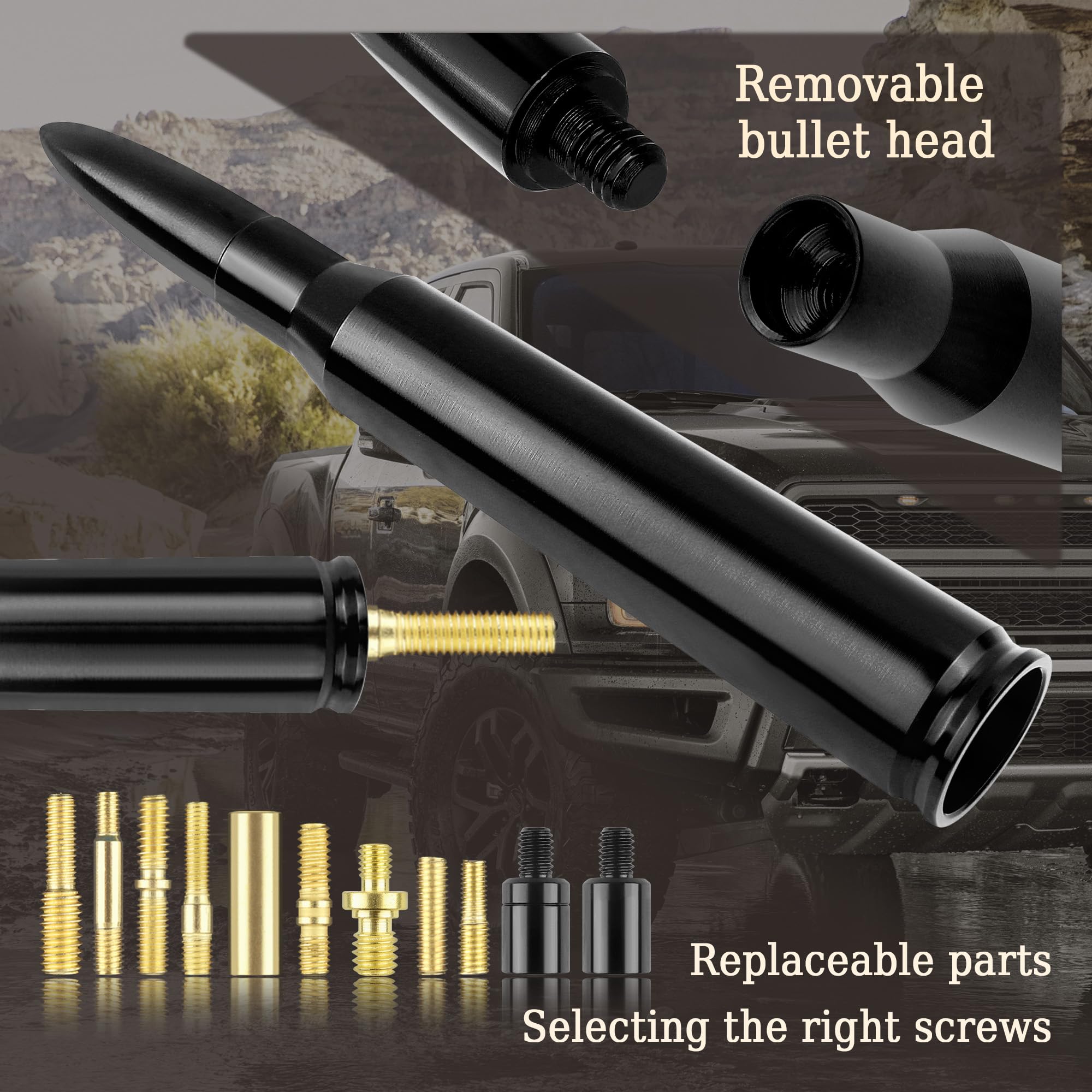 Car Bullet Antenna - Universal Short Radio Antenna Replacement for Ford F150, RAM 1500, GMC Heavy Duty Pickup Trucks - Black Exterior Truck Accessories for Improved Signal & Stylish Look - Perfect for Off-Roading, Daily Commuting & Car Enthusiasts