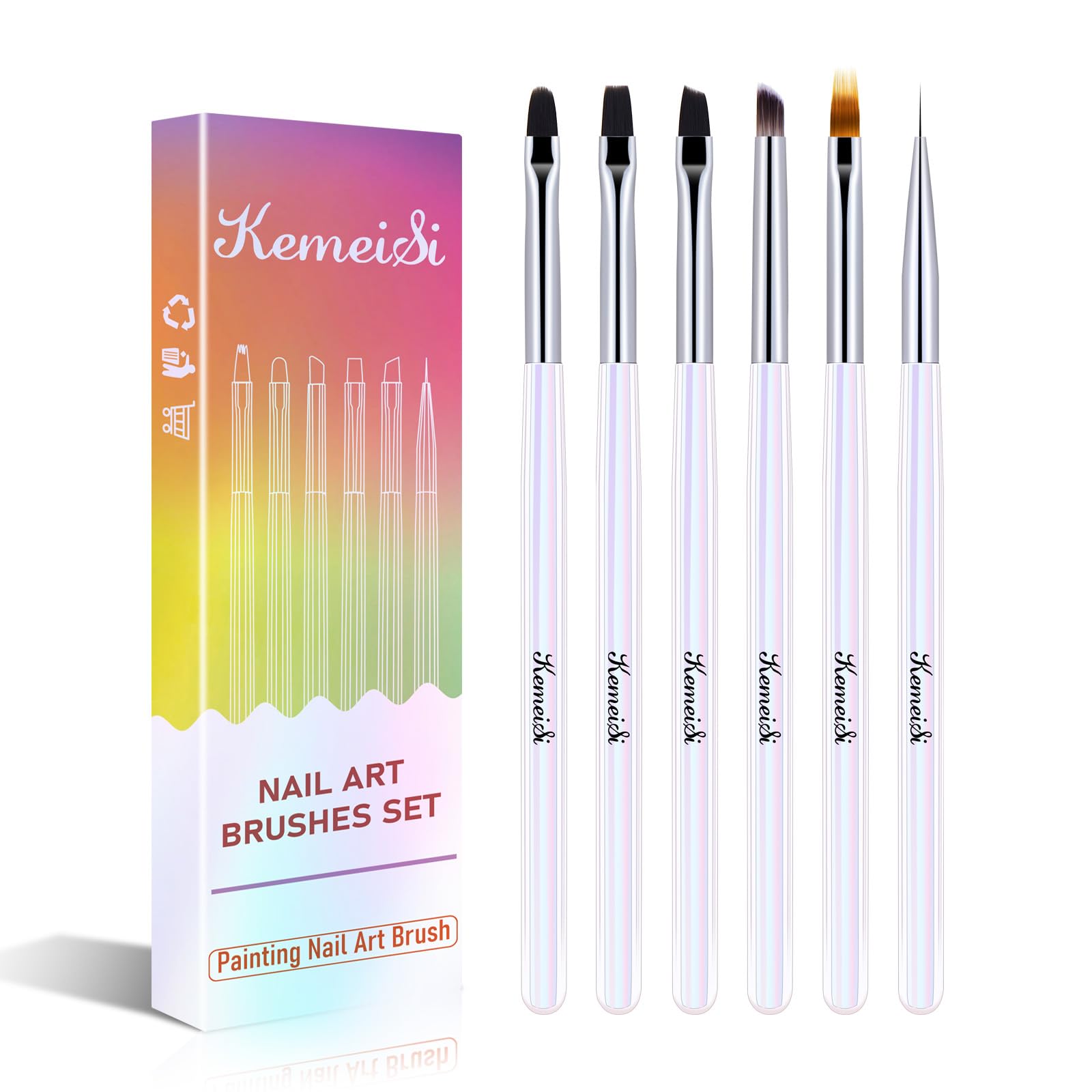 6Pcs Professional Nail Art Brush Set - Nail Liner, Ombre, Gel Polish Painting Brushes for DIY & Salon Use | Perfect for Acrylic, Gel Nails & Nail Art Designs at Home or Professional Nail Salons