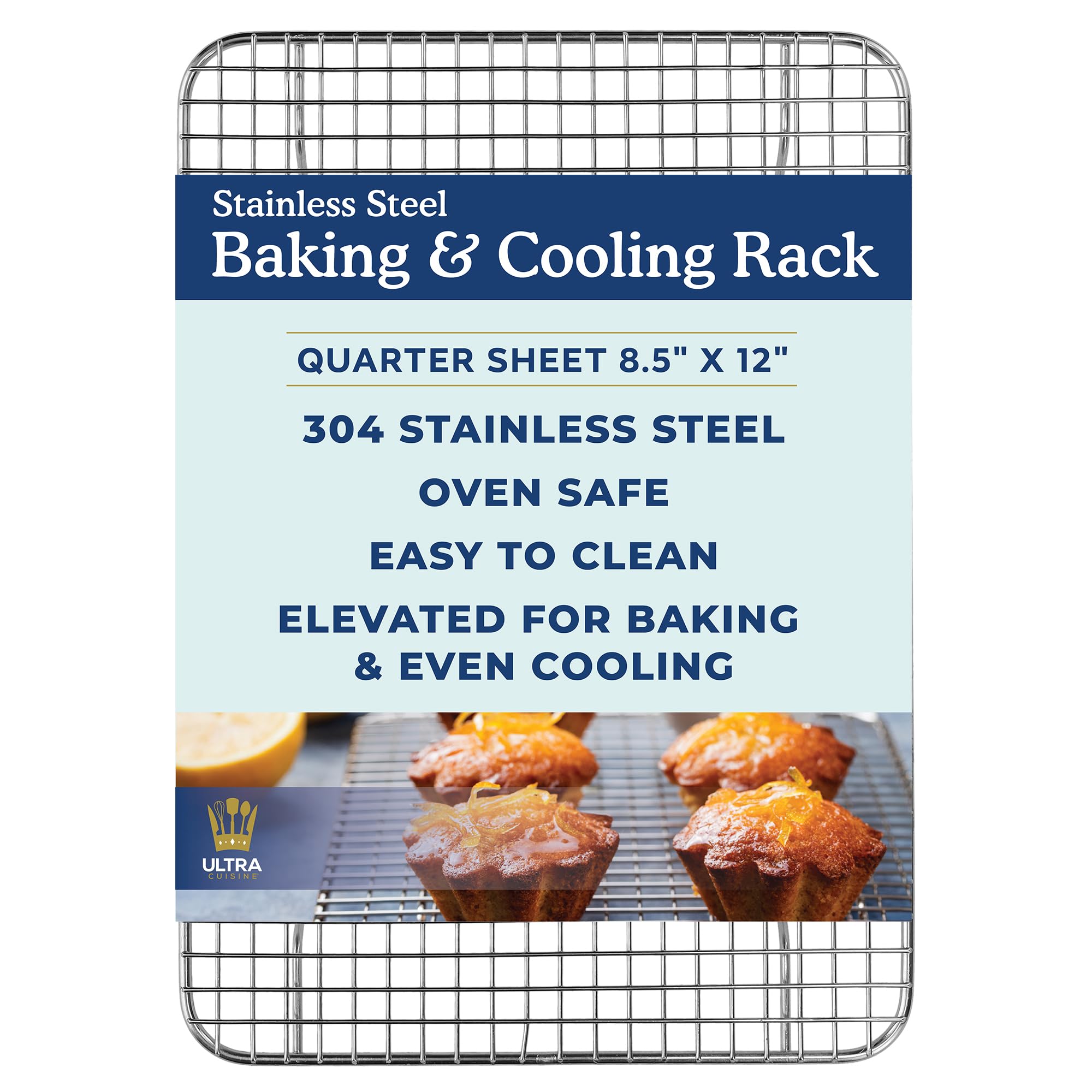 Premium Stainless Steel 8.5 x 12-inch Cooling & Baking Rack - Heavy Duty Oven-Safe Wire Rack for Roasting, Baking & Cooling - Fits Quarter Sheet Pans - Dishwasher Safe - Perfect for Cookies, Pastries, Meat Roasting & Meal Prep