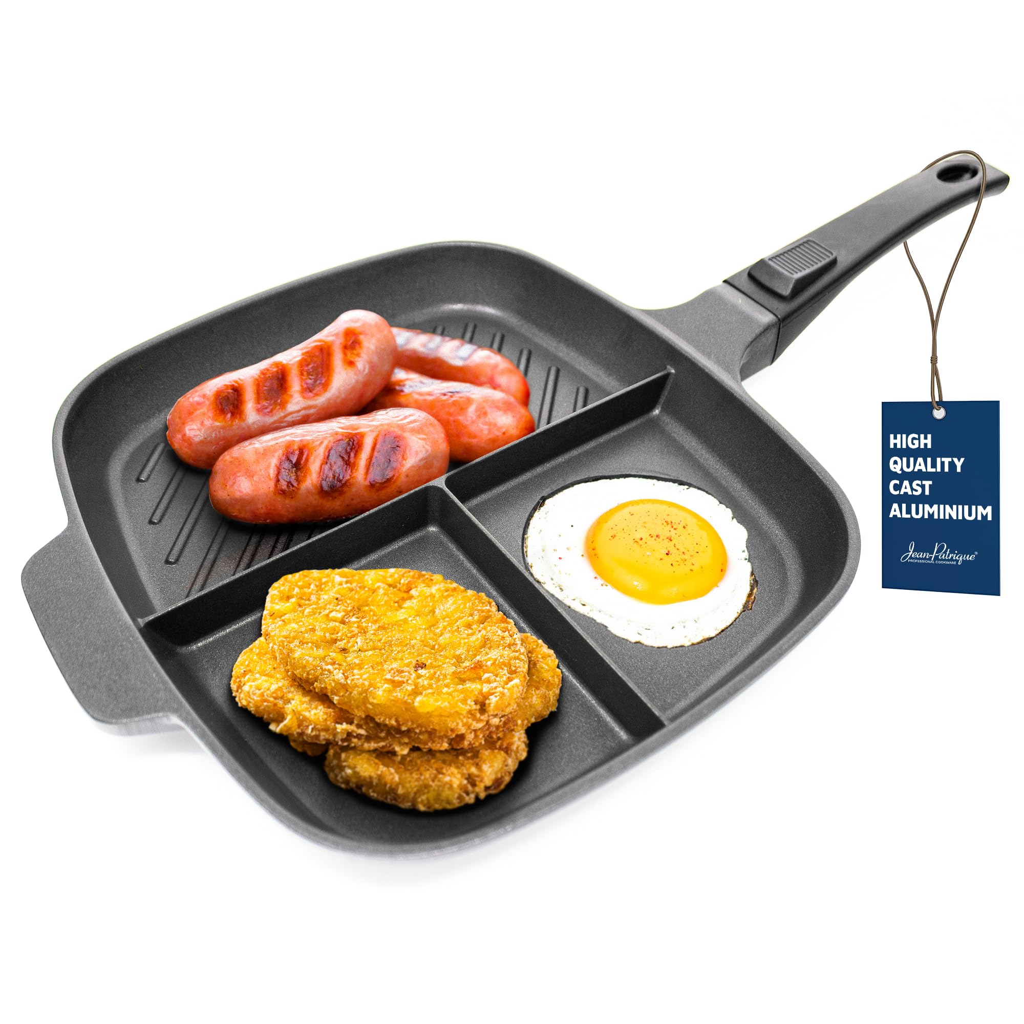 Jean-Patrique Divided Stove Top Grill Pan - Multi-Section Nonstick Frying Pan for Gas, Electric, Induction & Oven - Perfect for Cooking Breakfast, Stir Fry & Meal Prep
