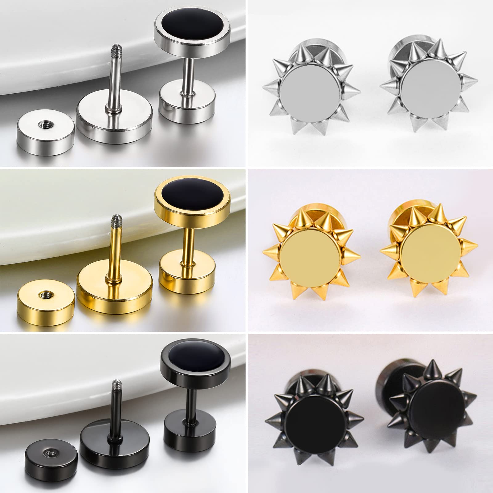Aroncent 8MM Stainless Steel Fake Gauge Stud Earrings for Men & Women - Rose Gold Plated Fake Earrings for Daily Wear, Parties & Gifts
