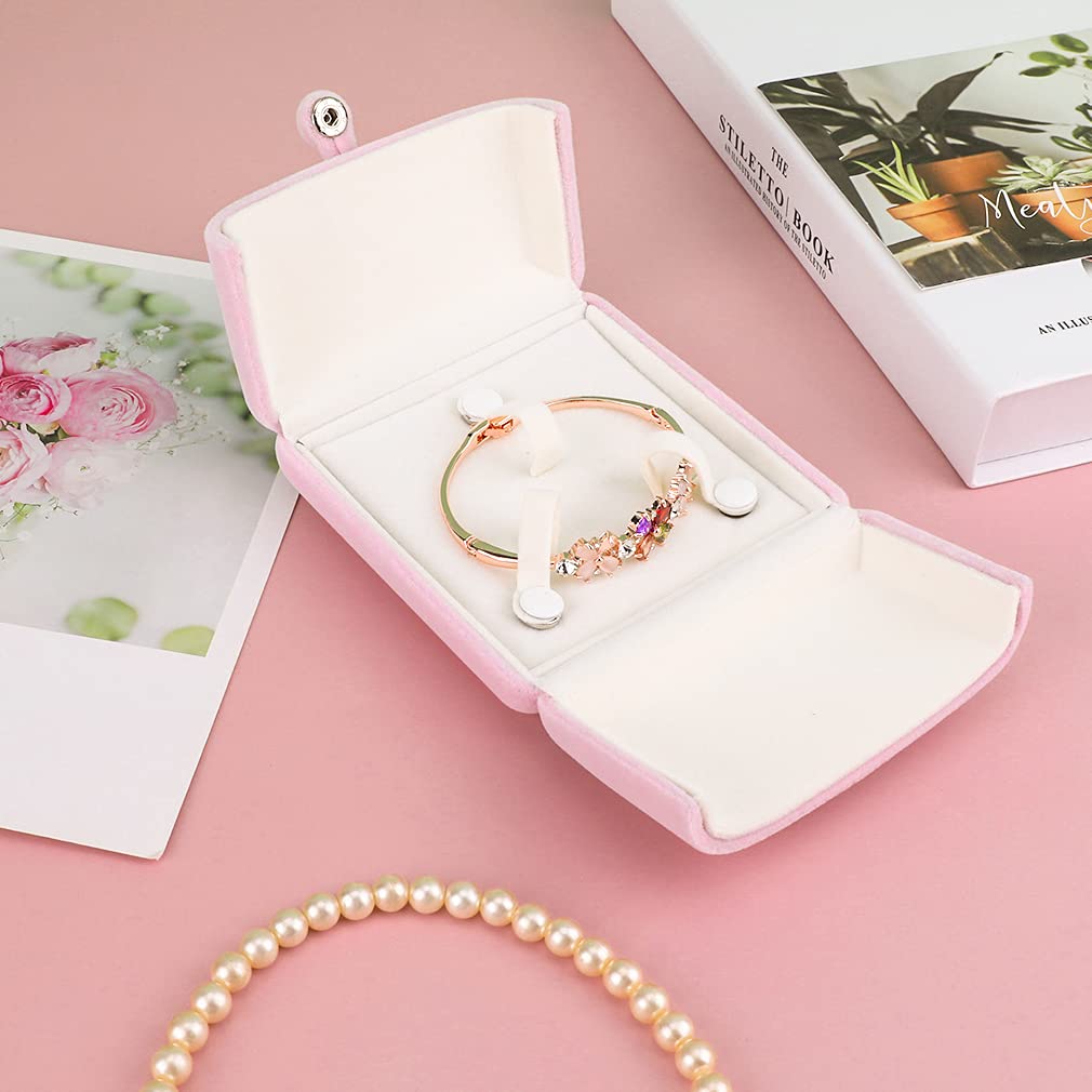 iSuperb Pink Velvet Jewelry Gift Box - Bracelet & Earrings Display Storage Case for Christmas, Engagement, Proposal, Anniversary - Perfect for Gifting, Organizing Jewelry Collection