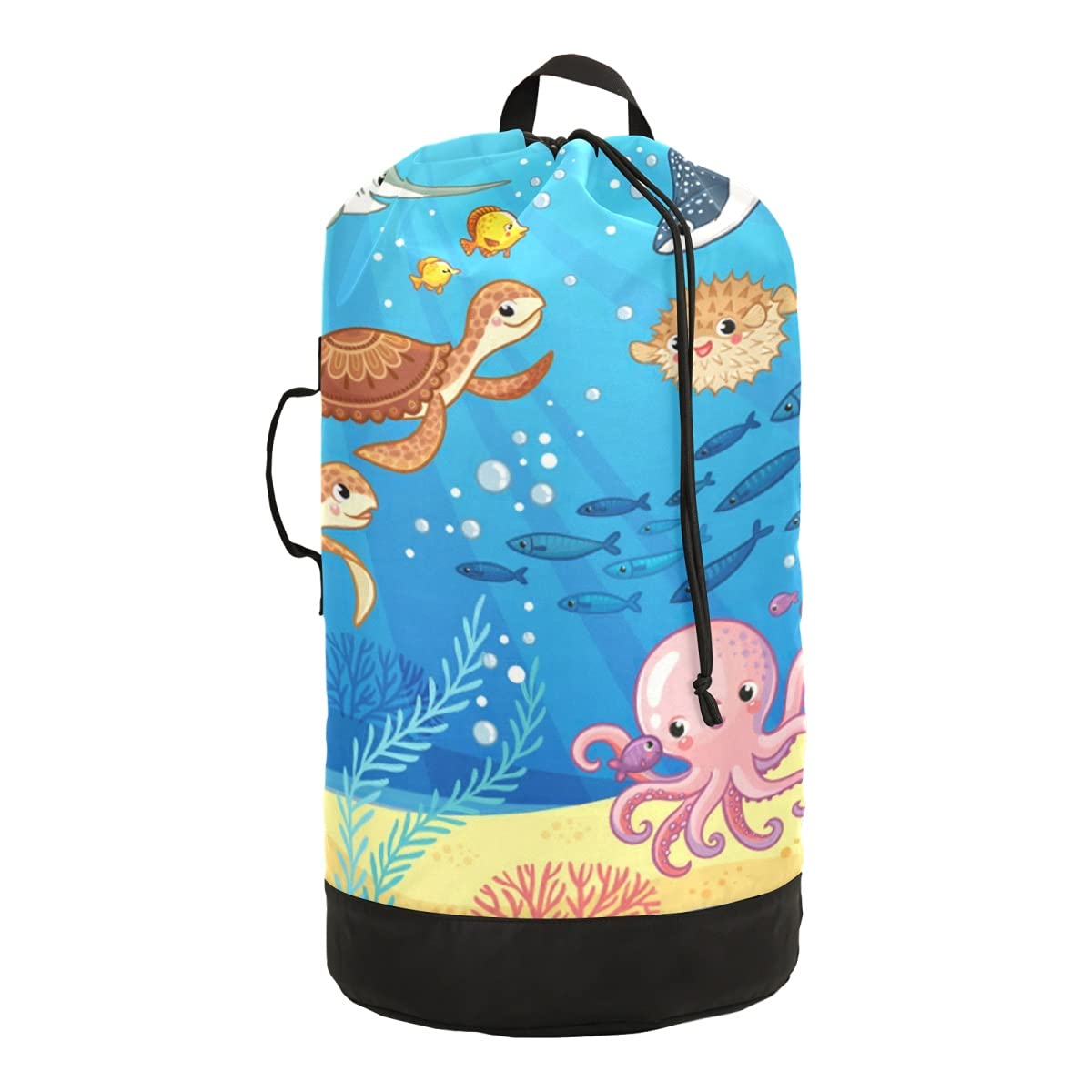 Undersea World Large Heavy Duty Washable Laundry Bag with Adjustable Strap - Travel Laundry Backpack for College Dorm, Camping & Gym - Waterproof Dirty Clothes Storage Organizer