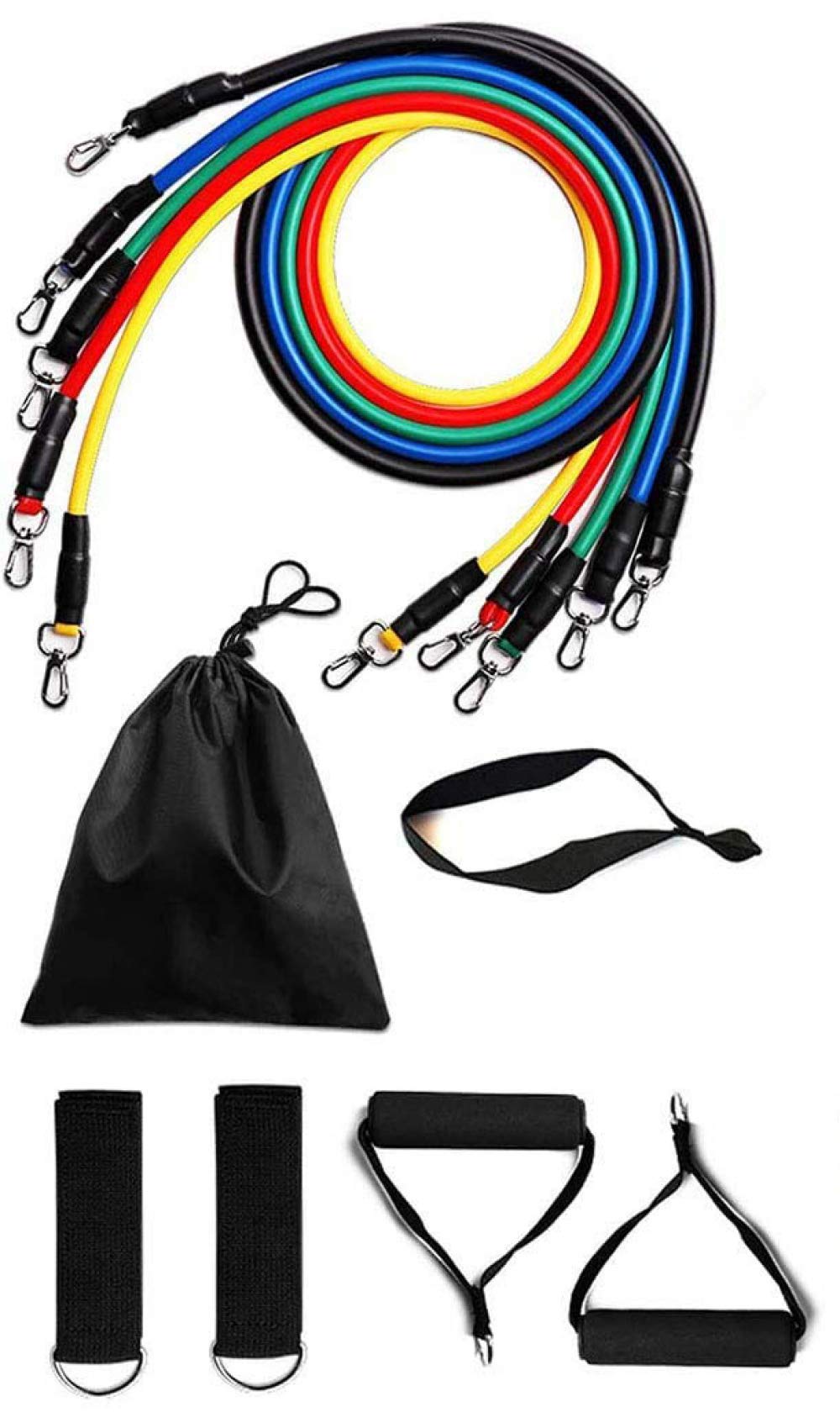 Premium 11-Piece Resistance Bands Set with 5 Stackable Exercise Bands, Door Anchors, 2 Foam Grips & Carrying Pouch - Perfect for Home Workouts, Gym Training, Yoga & Physical Therapy