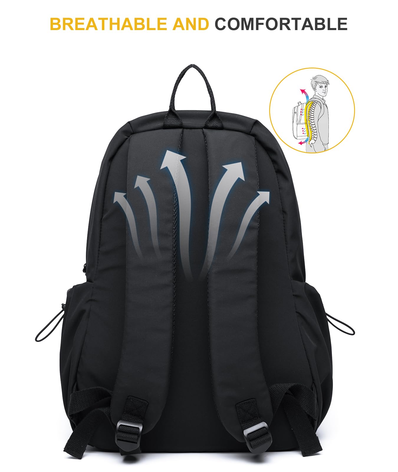 Waterproof Black Backpack for Laptop - Lightweight & Durable College Bookbag, Gym & Travel Daypack for Men & Women | Perfect for Work, School & Outdoor Adventures