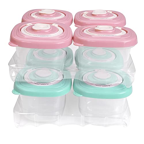 RealPlus 8-Piece Baby Food Storage Containers Set with Tray - 4oz Freezer & Microwave Safe, Dishwasher Friendly Infant Snack Containers with Lids (Blue & Pink) - Perfect for Meal Prep, Daycare, Travel & On-the-Go Feeding
