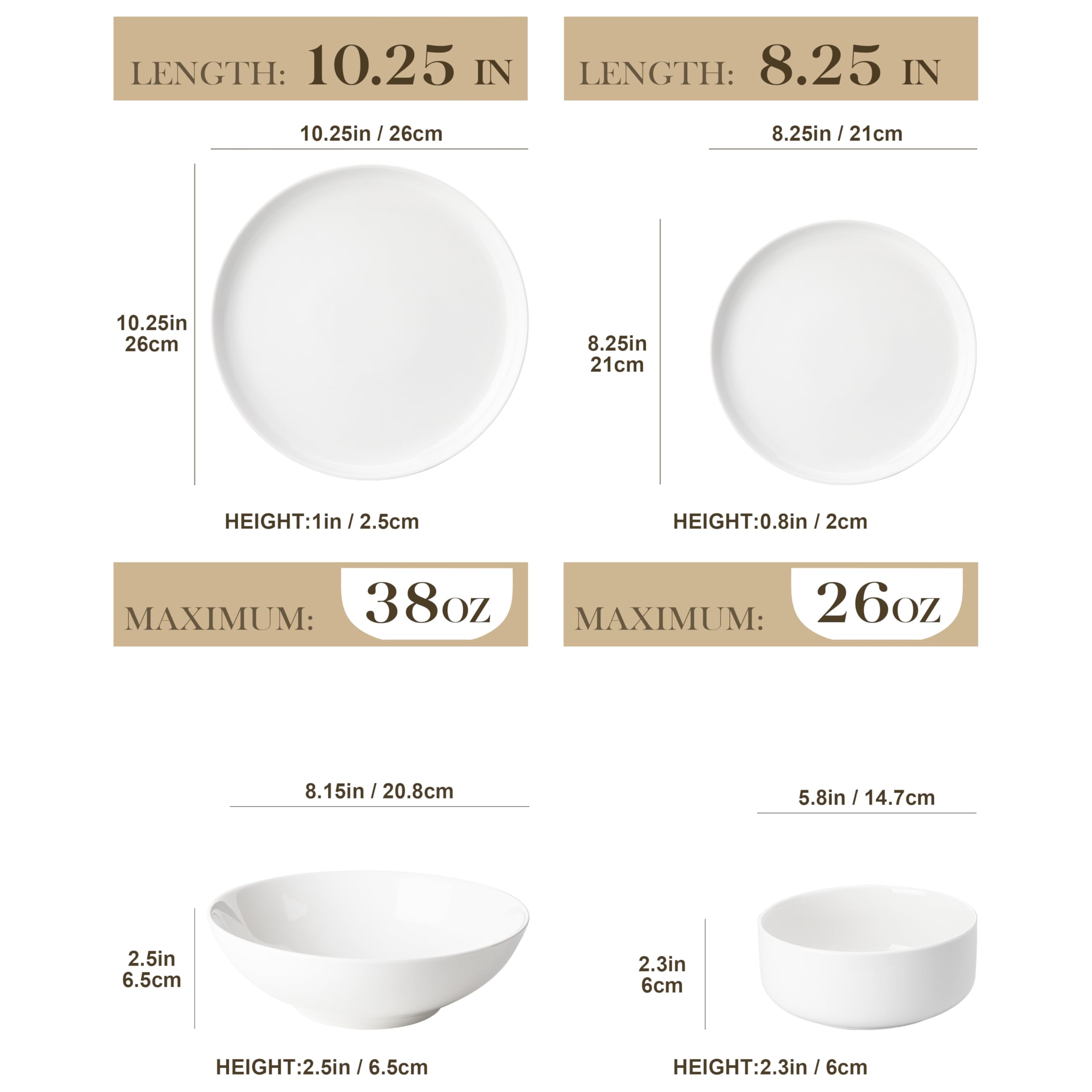 MALACASA 24-Piece Porcelain Dinnerware Set for 6 - Modern White Ceramic Plates & Bowls, Microwave & Dishwasher Safe - LUNA Series - Perfect for Family Dinners, Parties & Everyday Kitchen Use