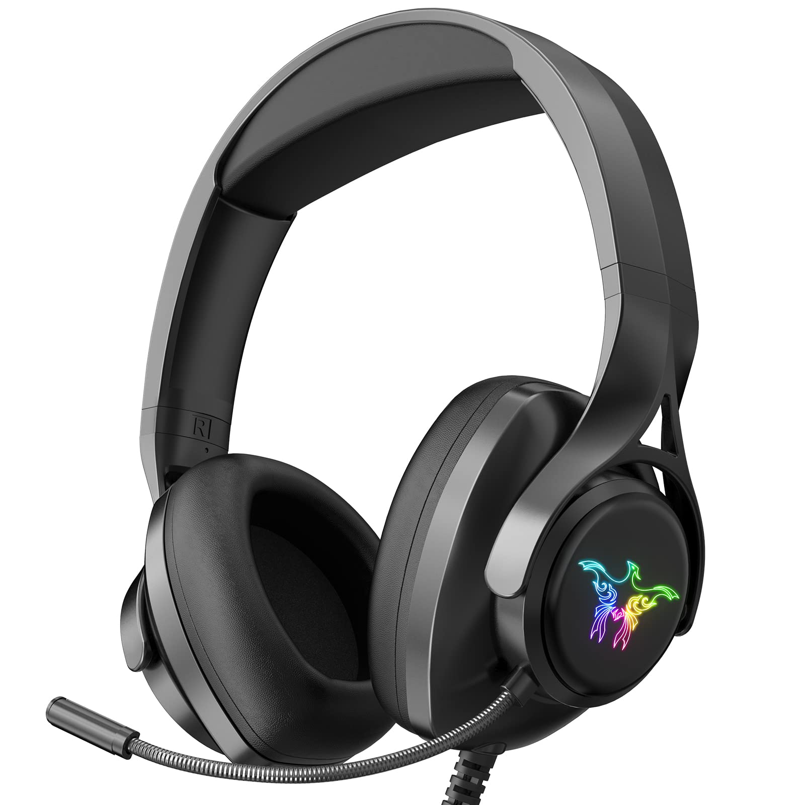Premium Gaming Headset with Microphone for PS5 & PC - 7.1 Surround Sound Wired Headphones with LED Lights, Soft Memory Foam Earmuffs & Adjustable Headband for Playstation 5, PS4, iMac & Laptop - Perfect for Competitive Gaming & Immersive Entertainment