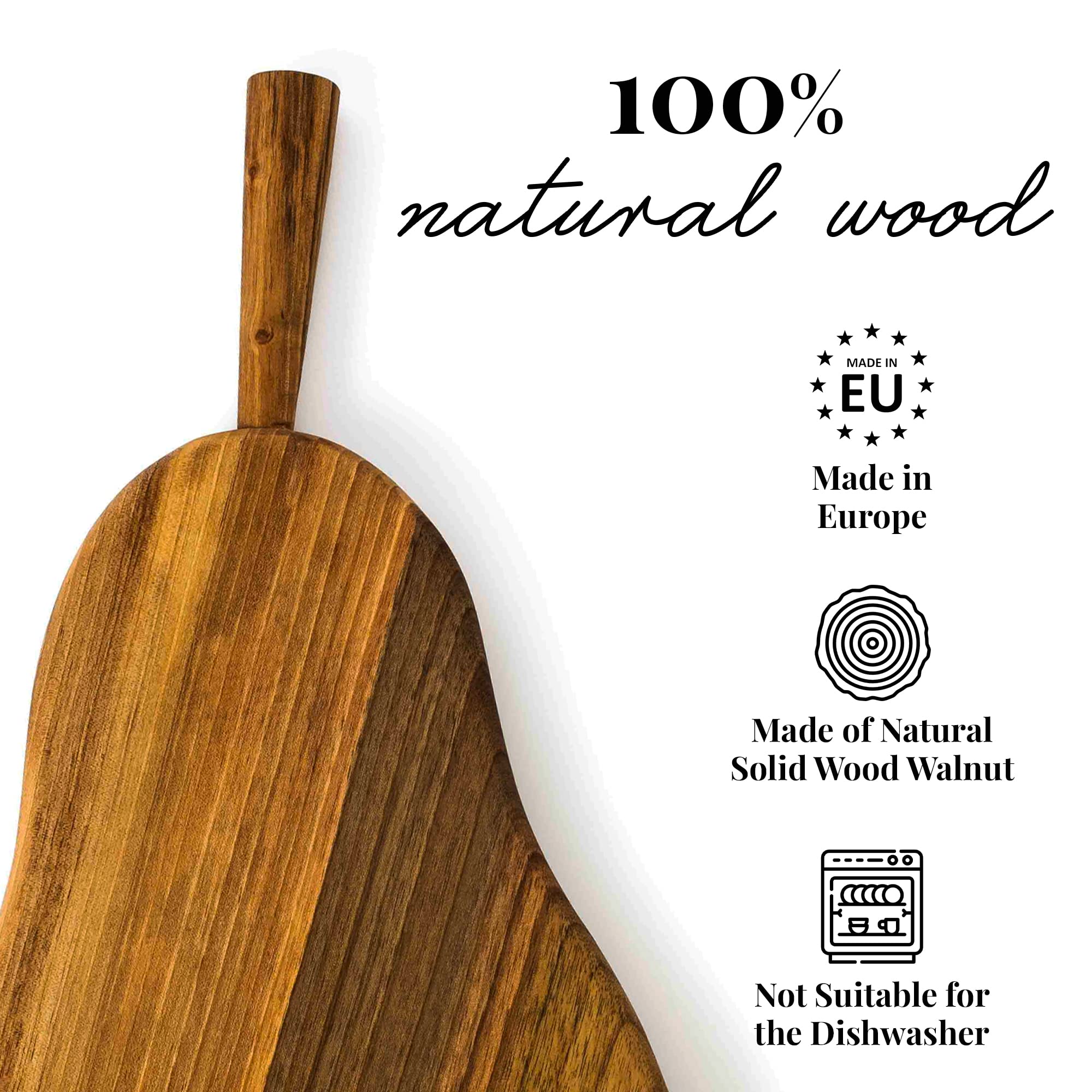 Premium Handmade Walnut Wood Cutting Board - Solid Dark Wood Chopping Board for Kitchen, Serving & Food Prep (Pear Shaped) - Perfect for Cheese Platters, Charcuterie & Gourmet Meal Presentation