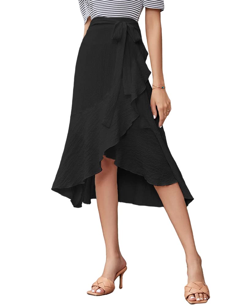 Boho Midi Skirt for Women - Chic Tie Side Ruffle Hem High Waist Wrap Dress | Flowy Summer Skirt for Beach, Vacation & Casual Outings