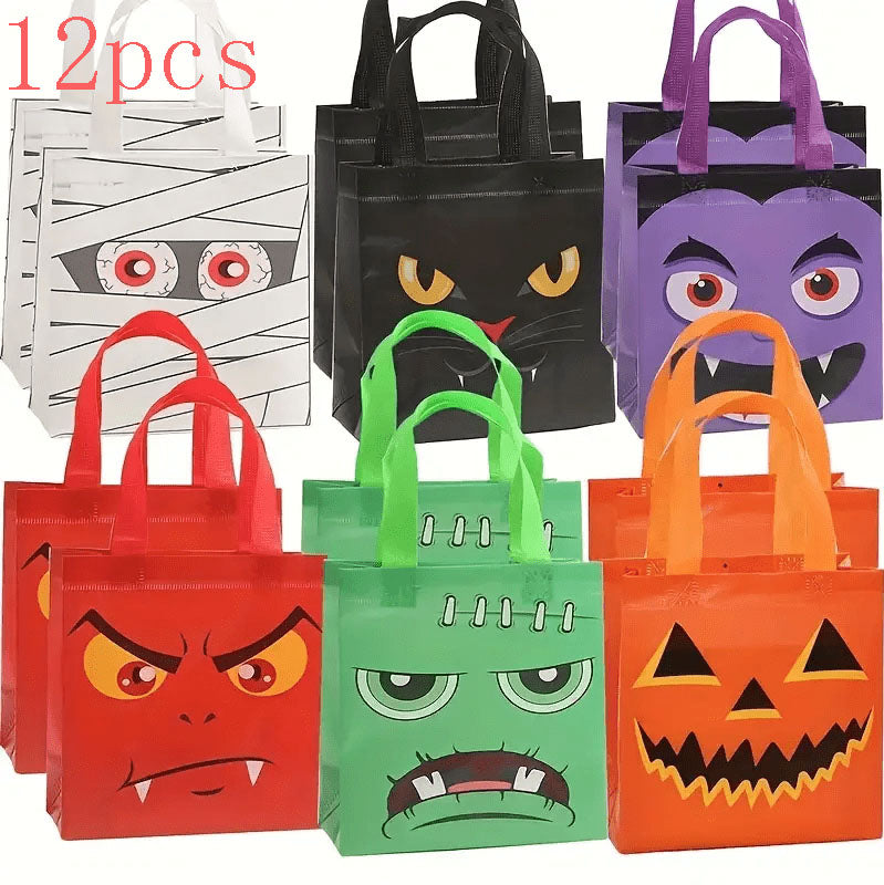 Mpow Halloween Trick or Treat Tote Bags Set - Cute Cartoon Printed Reusable Grocery Bags for Kids Party Favors, Candy Collection & Halloween Decorations
