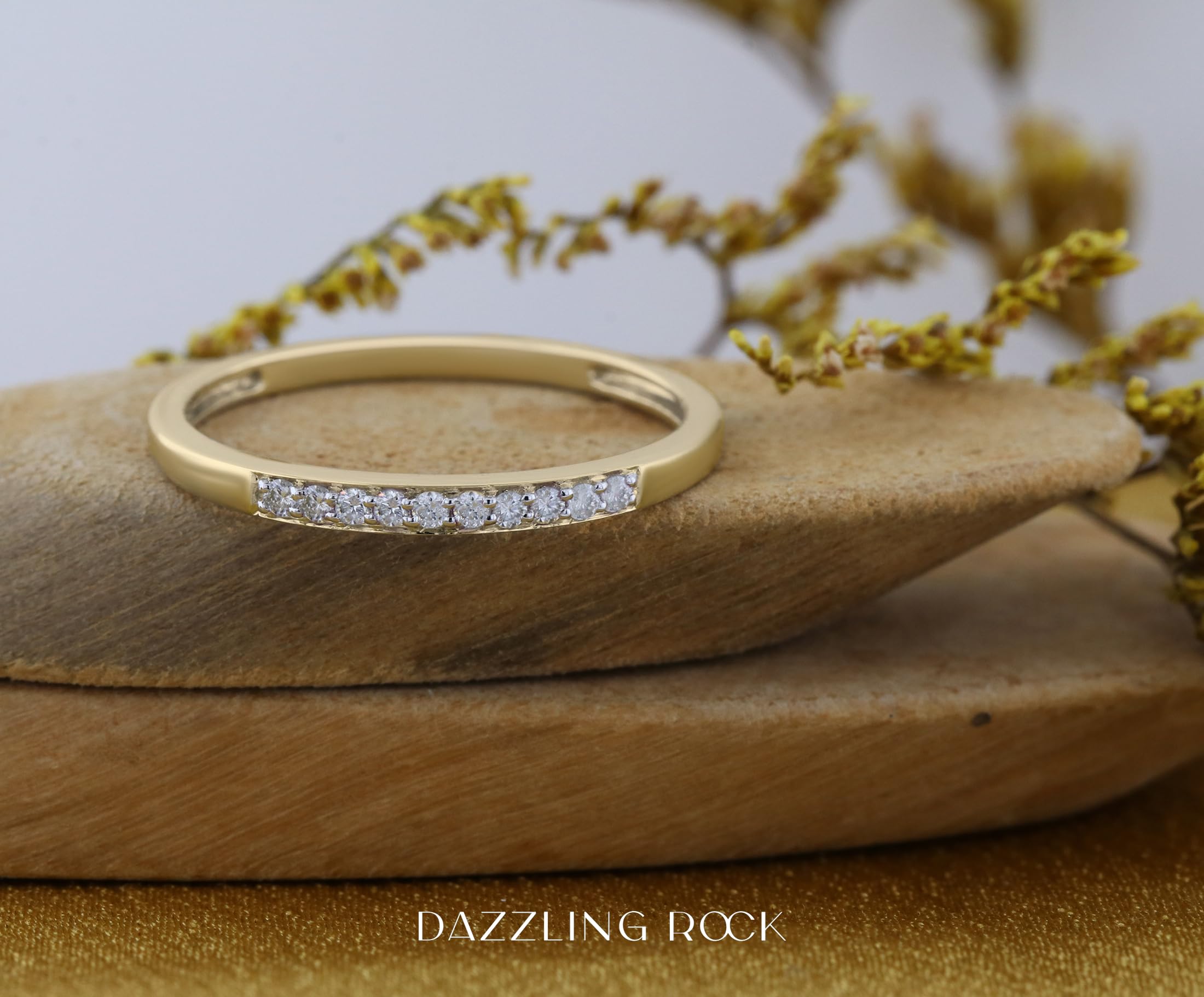 0.15 Cttw Round White Diamond Stackable Ring for Women - 14K Solid Gold Minimalist Wedding Band, Anniversary Gift, Everyday Jewelry