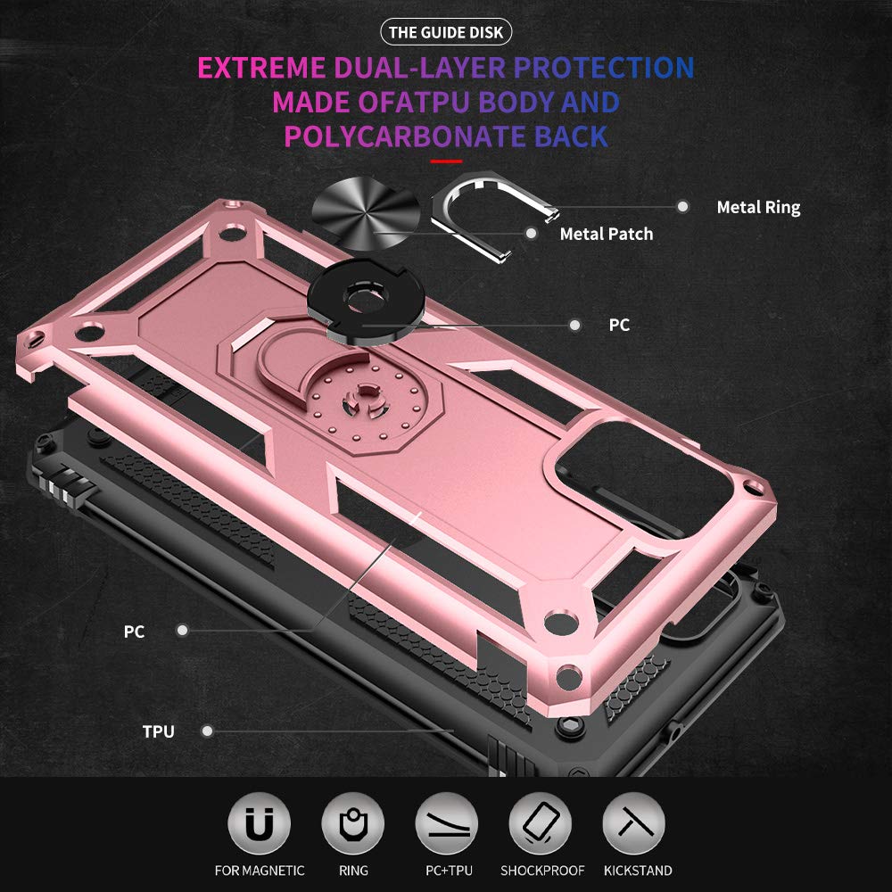 Samsung Galaxy A71 5G Case with Screen Protector - Military Grade Shockproof Phone Cover with Ring Stand, Rose Gold | Perfect for Outdoor Activities, Travel & Daily Protection