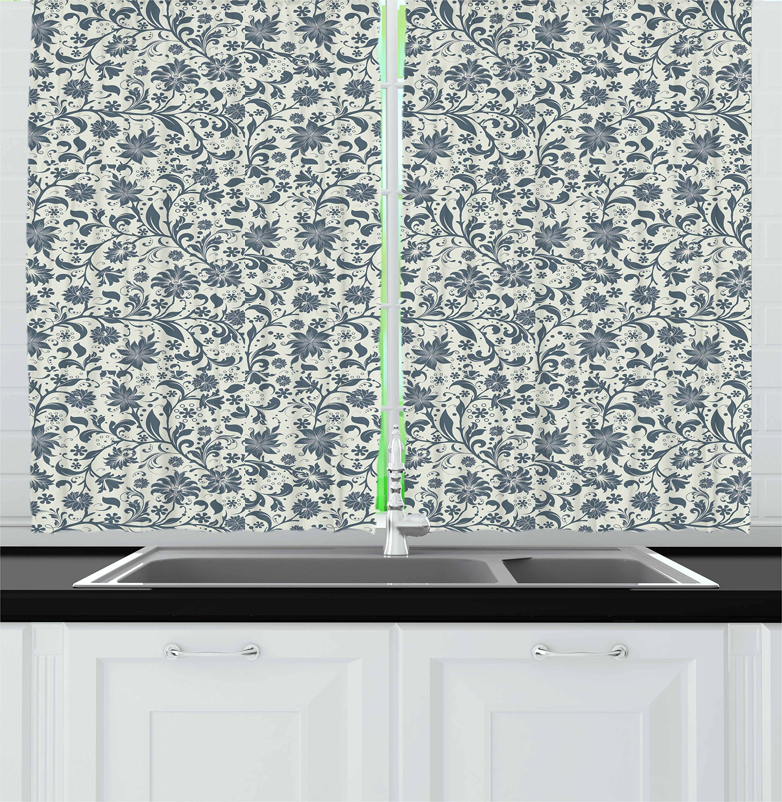 Ambesonne Floral Kitchen Curtains - Abstract Botanical Print Window Drapes, 2 Panel Set 55