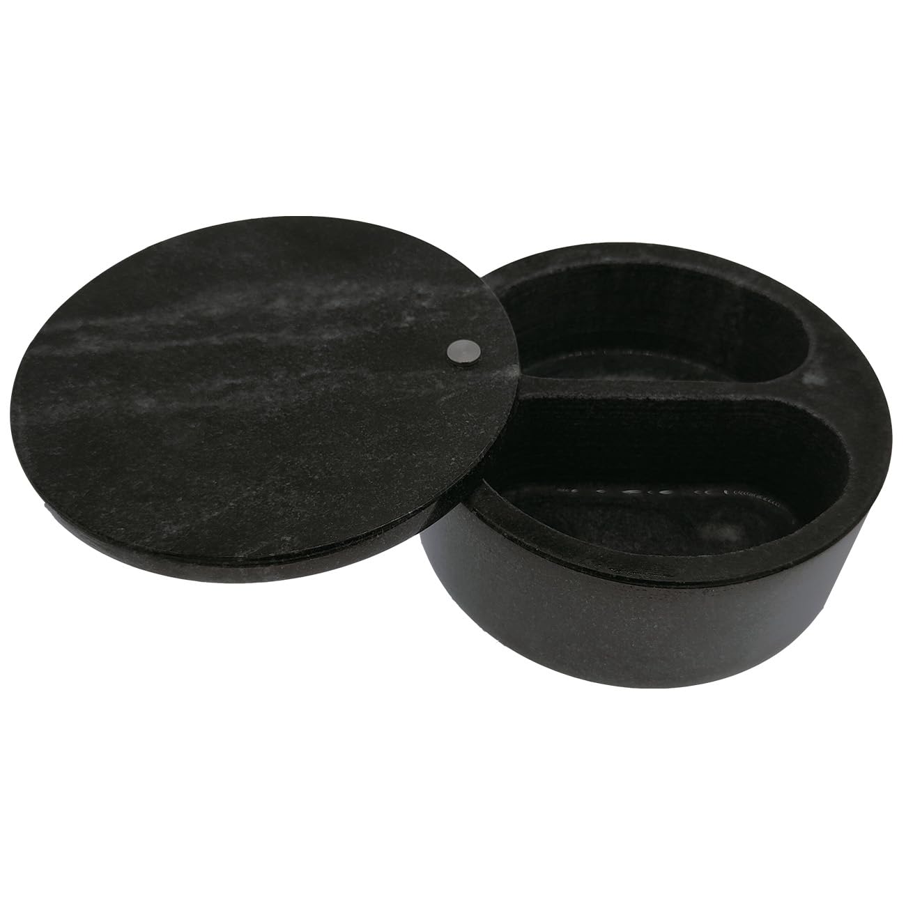 Premium Black Marble Salt Cellar & Spice Storage Box - Dual Compartment Design with Swivel Lid | Perfect for Kitchen Countertop, Dining Table & Gourmet Cooking