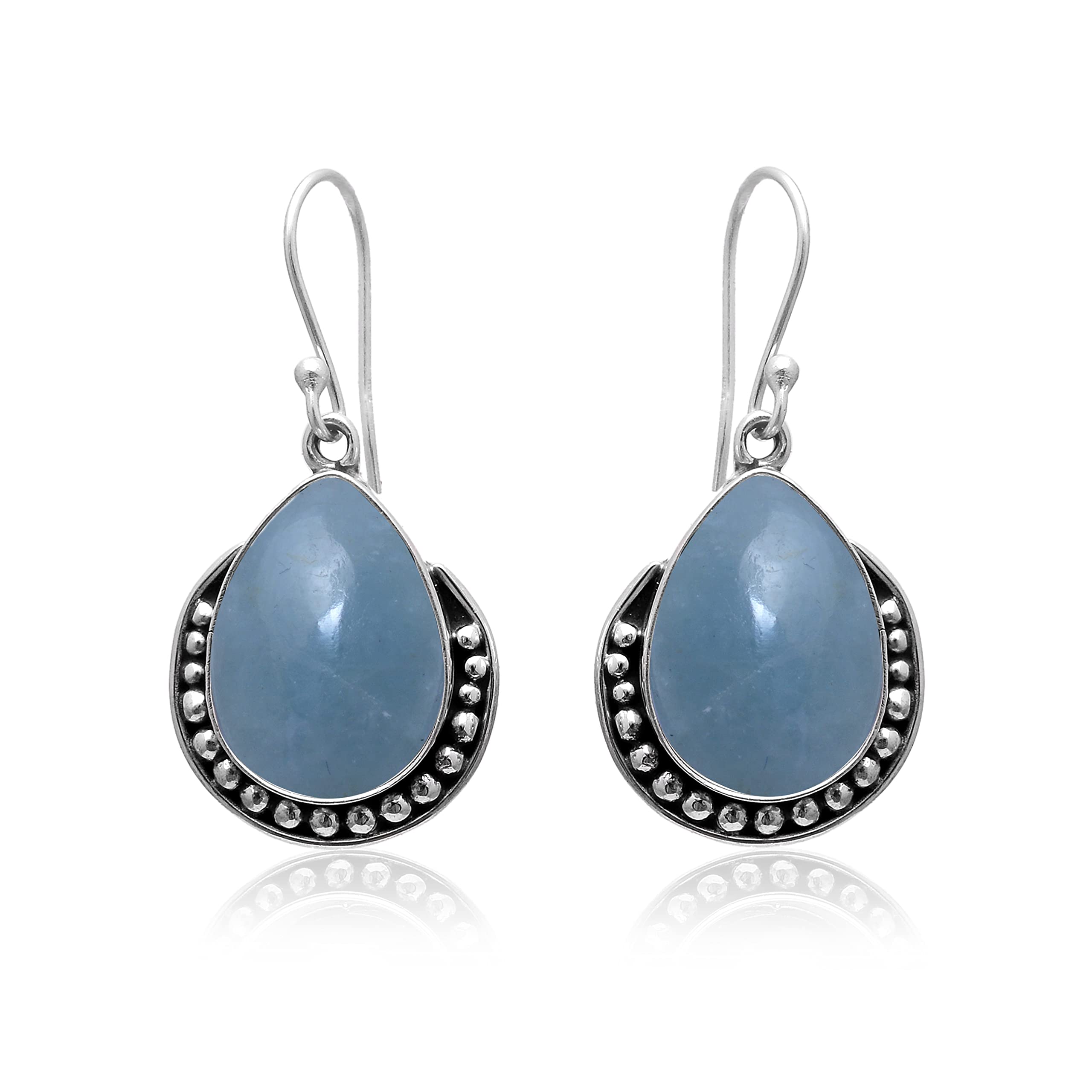925 Sterling Silver Aquamarine Earrings for Women - Handmade Blue Green Gemstone Dangle Earrings - Inner Peace Jewelry Gift - Perfect for Weddings, Parties & Everyday Elegance (VSE-449)
