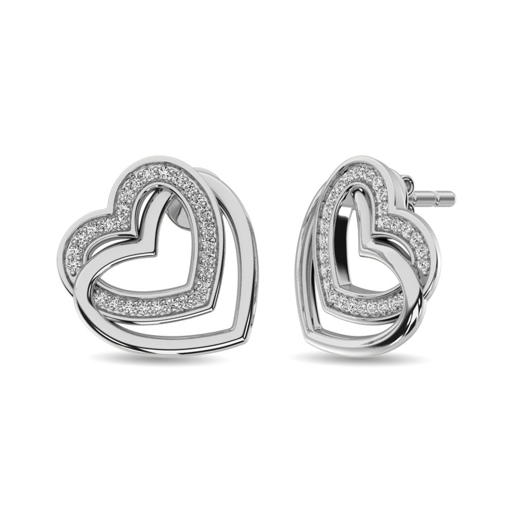 1/50 ct tw Diamond Heart Stud Earrings in Sterling Silver - Romantic Gift for Valentine's Day, Anniversary & Special Occasions