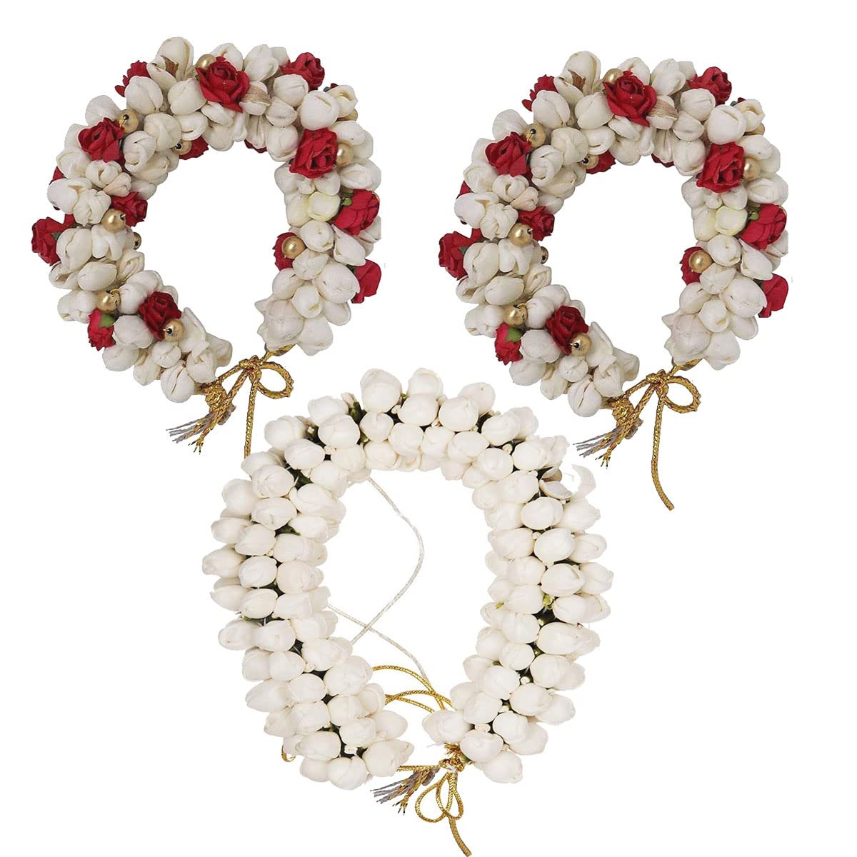 VinshBond Hair Mogra Gajra Flower Bun Hair Accessories - Pack of 3 Multicolor Floral Hair Clips for Weddings, Parties & Traditional Indian Hairstyles