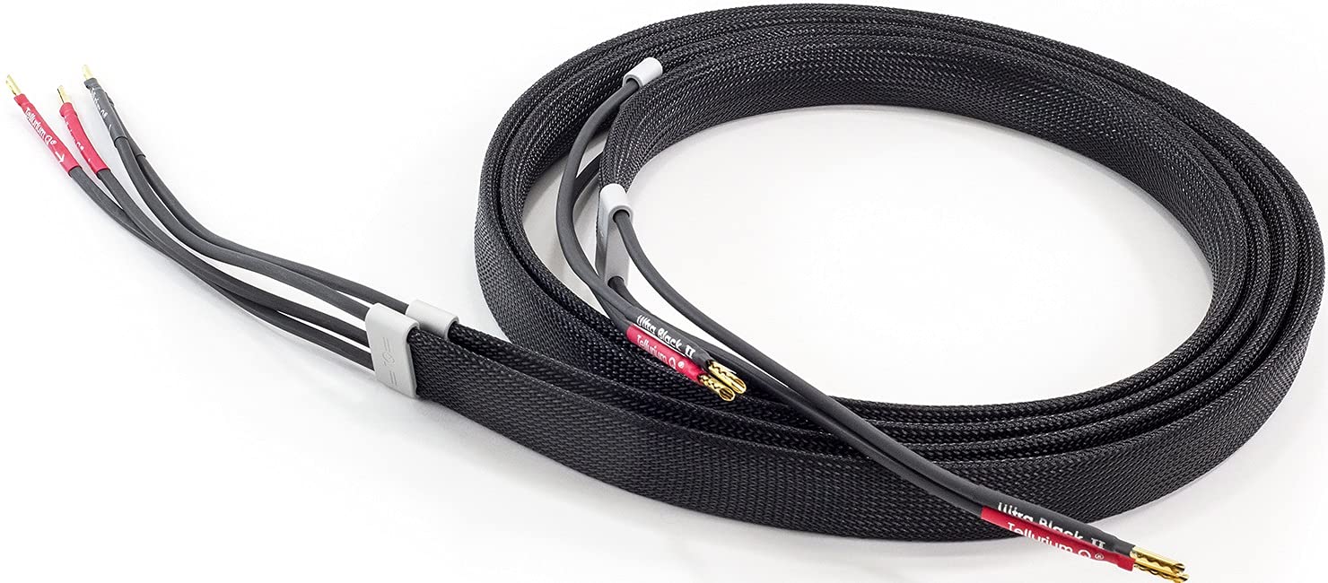 Premium Ultra Black II Speaker Cables with Gold-Plated Banana Plugs (2.5m/8.2ft) - High Performance Audio Cables for Home Theater, Stereo Systems & Professional Studio Setup
