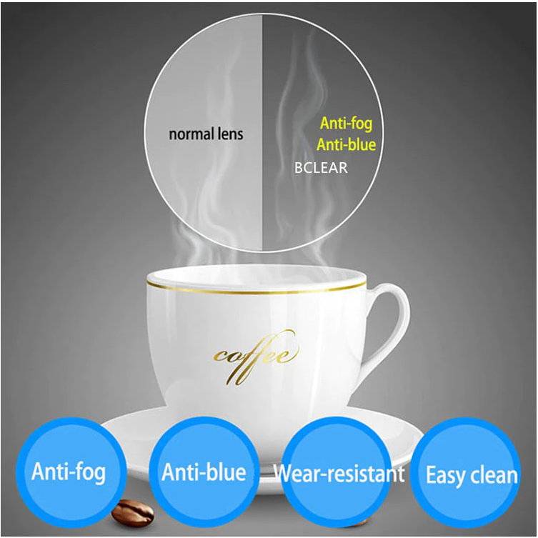 BCLEAR 1.56 Index Aspherical Anti-Fog & Anti-Blue Light Clear Myopic Lenses - Perfect for Computer Work, Gaming, and Daily Eye Protection