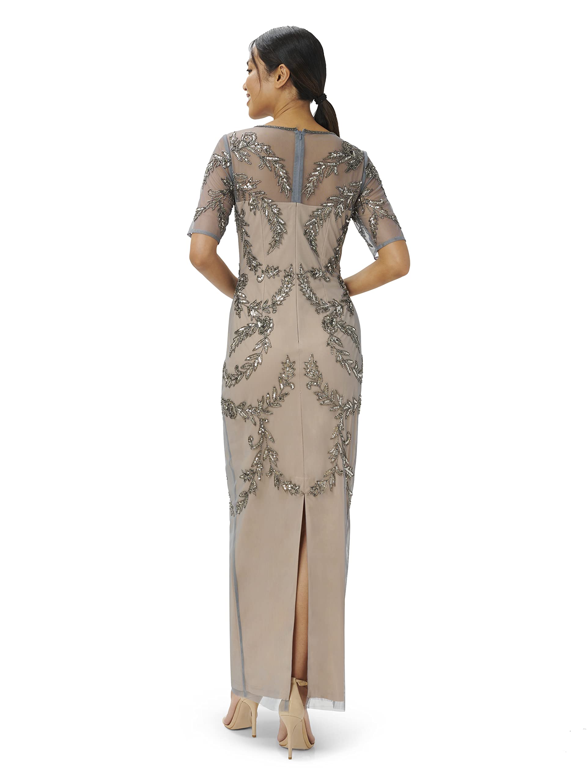 Adrianna Papell Women's Plus Size Beaded Evening Gown with Elbow Sleeves - Perfect for Prom, Black Tie Events & Formal Occasions