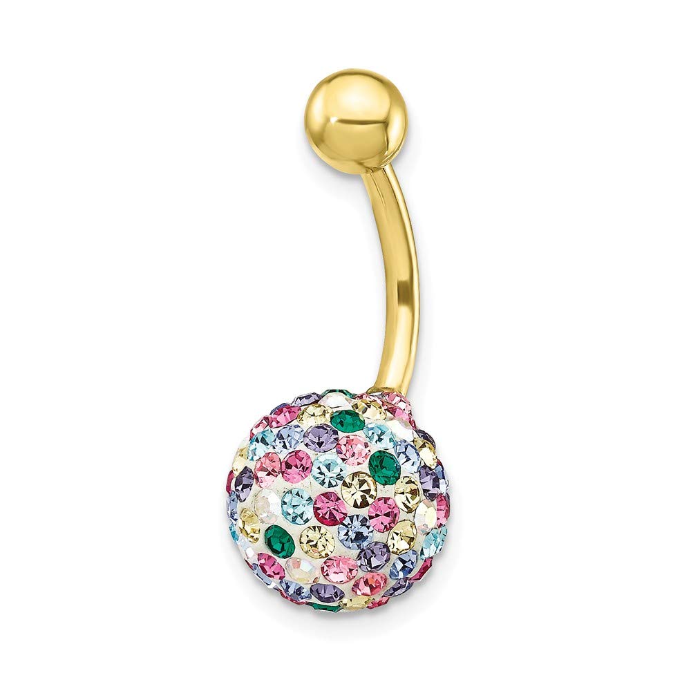 10K Yellow Gold Multi-Color Crystal Ball Belly Ring - Elegant Body Jewelry for Women, Belly Button Piercing Dangle - Perfect for Parties, Beach Wear & Belly Dance Costumes