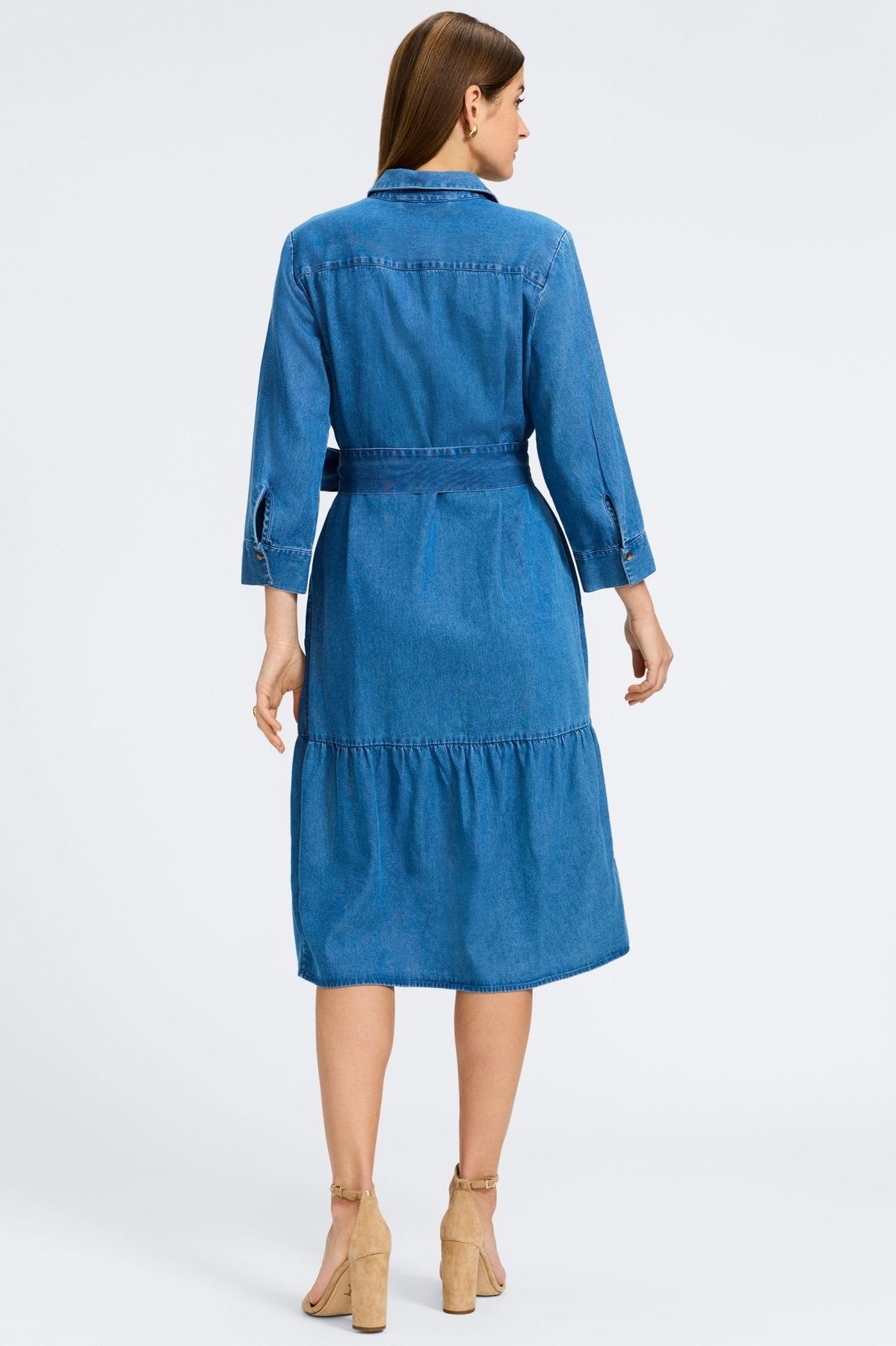 Ivy Tencel® Denim 3/4 Sleeve Midi Dress for Women - Comfortable Stretch Denim Dress for Casual Outings & Summer Wear