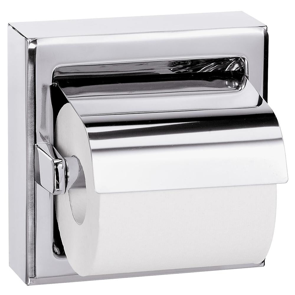 Bradley 5107-0000 Single Roll Toilet Paper Dispenser with Hood - Surface Mounted Satin Finish for Bathroom & Restroom Use