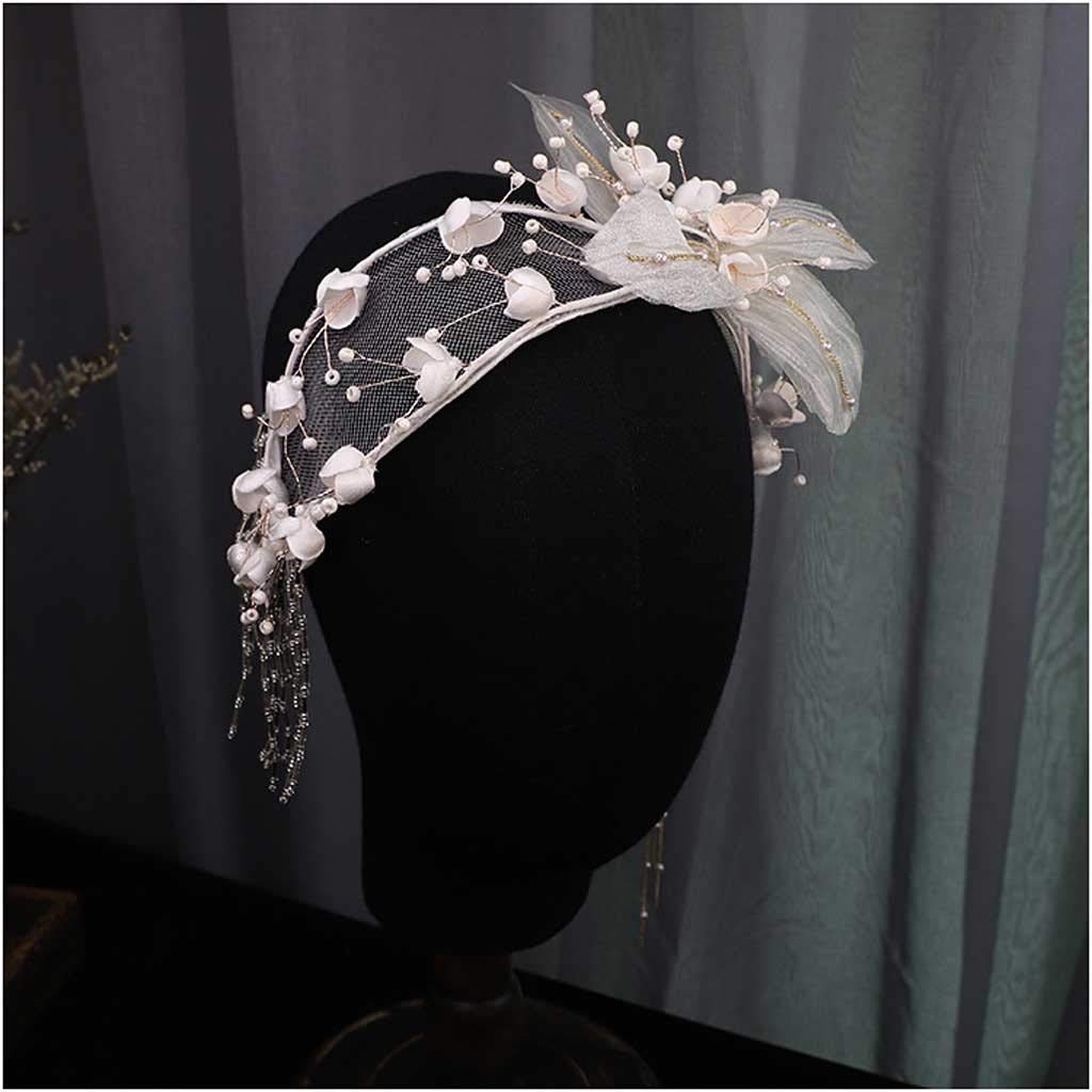 DKJGH Flower Beaded Tassel Headband for Women - Elegant Bridal Wedding Hair Accessory with Bohemian Style - Perfect for Bridal Shower, Boho Wedding, Photo Shoot & Special Occasions