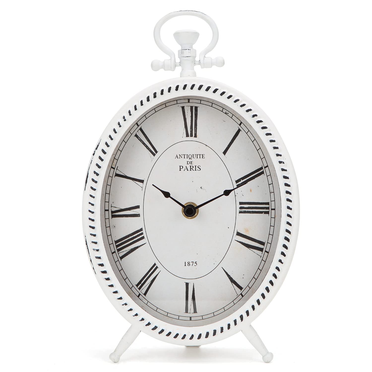 Vintage Metal White Table Clock - Retro Non-Ticking Battery Operated Desk Clock for Bedroom, Living Room & Office Decor | Silent Non-Alarm Clock for Home, Study & Gift Giving