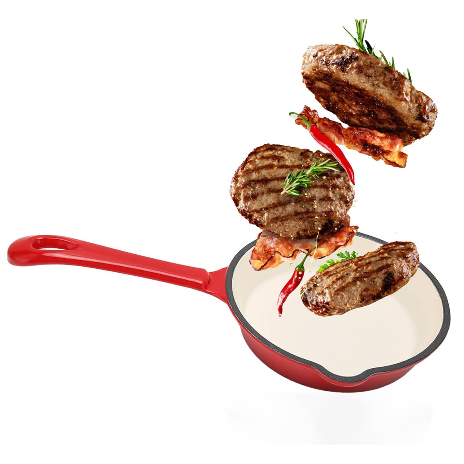 **Enameled Cast Iron Wok Pan - Double Non-Stick Coating, Pour Spout & Long Handle - Durable & Scratch-Resistant for Home Restaurant & Stir-Fry Cooking**