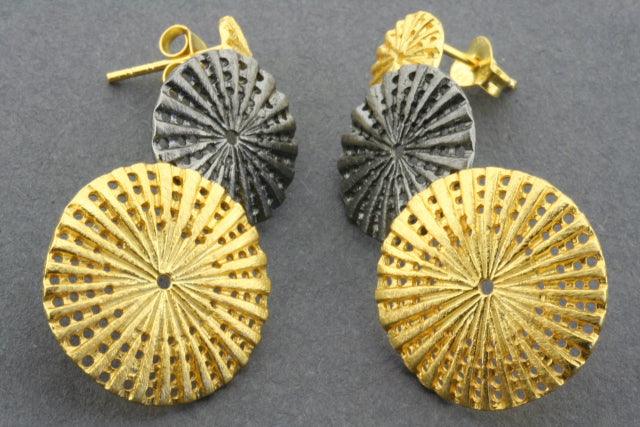 3 Drop Urchin Earrings - Gold Plated & Oxidized Silver Dangle Earrings for Women | Perfect for Parties, Weddings & Everyday Wear