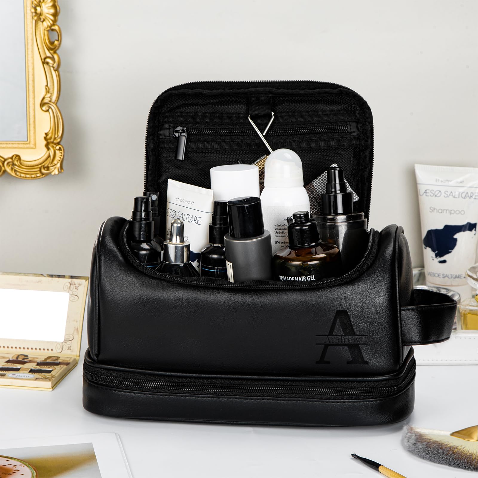 Personalized Travel Toiletry Bag for Men - Large Waterproof Shaving Kit Organizer with PU Leather, Multi-Functional Dopp Kit for Grooming Essentials - Perfect Gift for Groomsmen, Anniversary & Birthday - Ideal for Travel, Business Trips, Camping and Gym Use