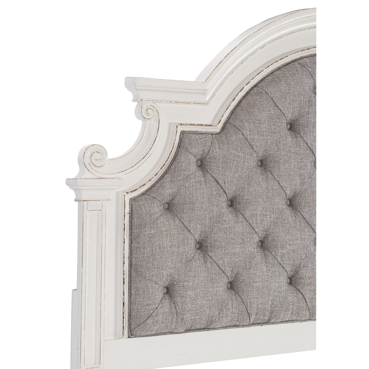 Antique White Queen Size Bed with Button Tufted Upholstered Headboard - Elegant Bedroom Furniture for Master Suite, Guest Room & Luxury Home Decor